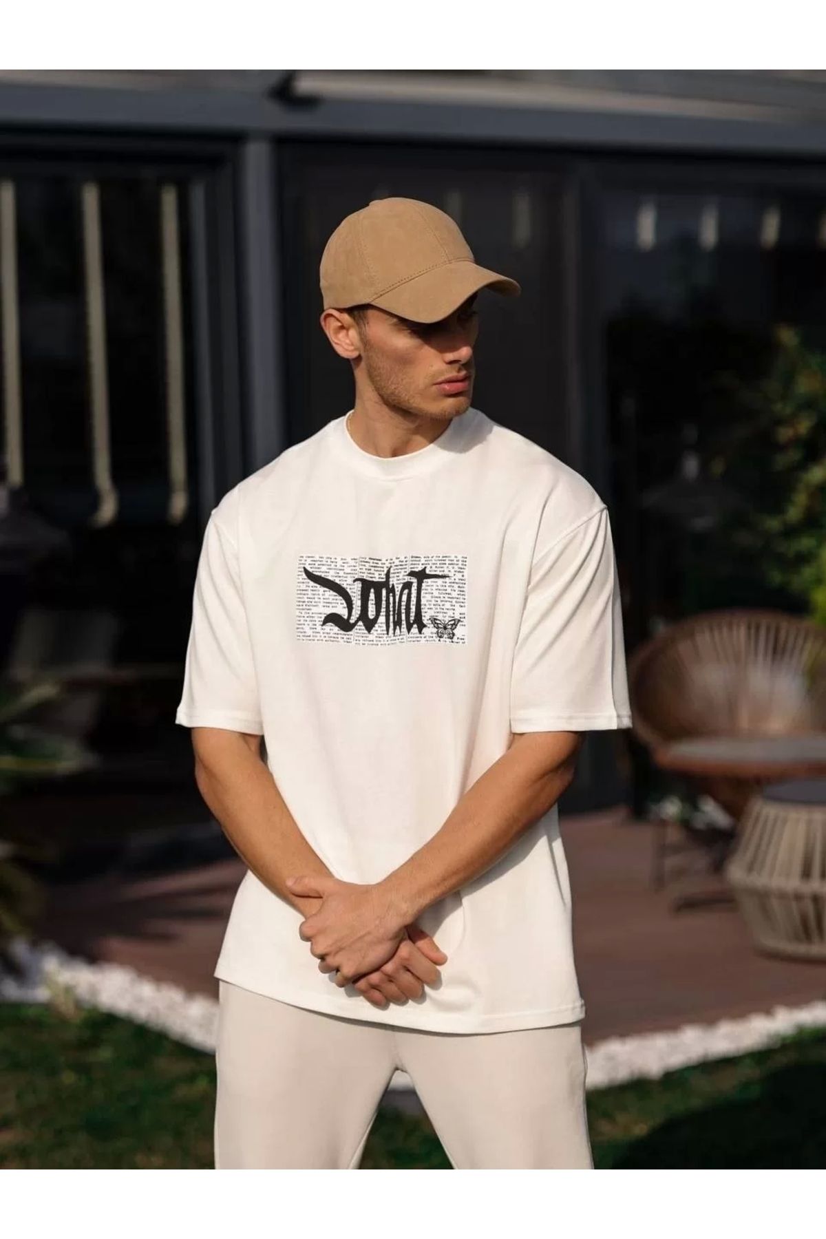 CVS Unisex Bisiklet Yaka Baskılı Oversize T-Shirt - Beyaz