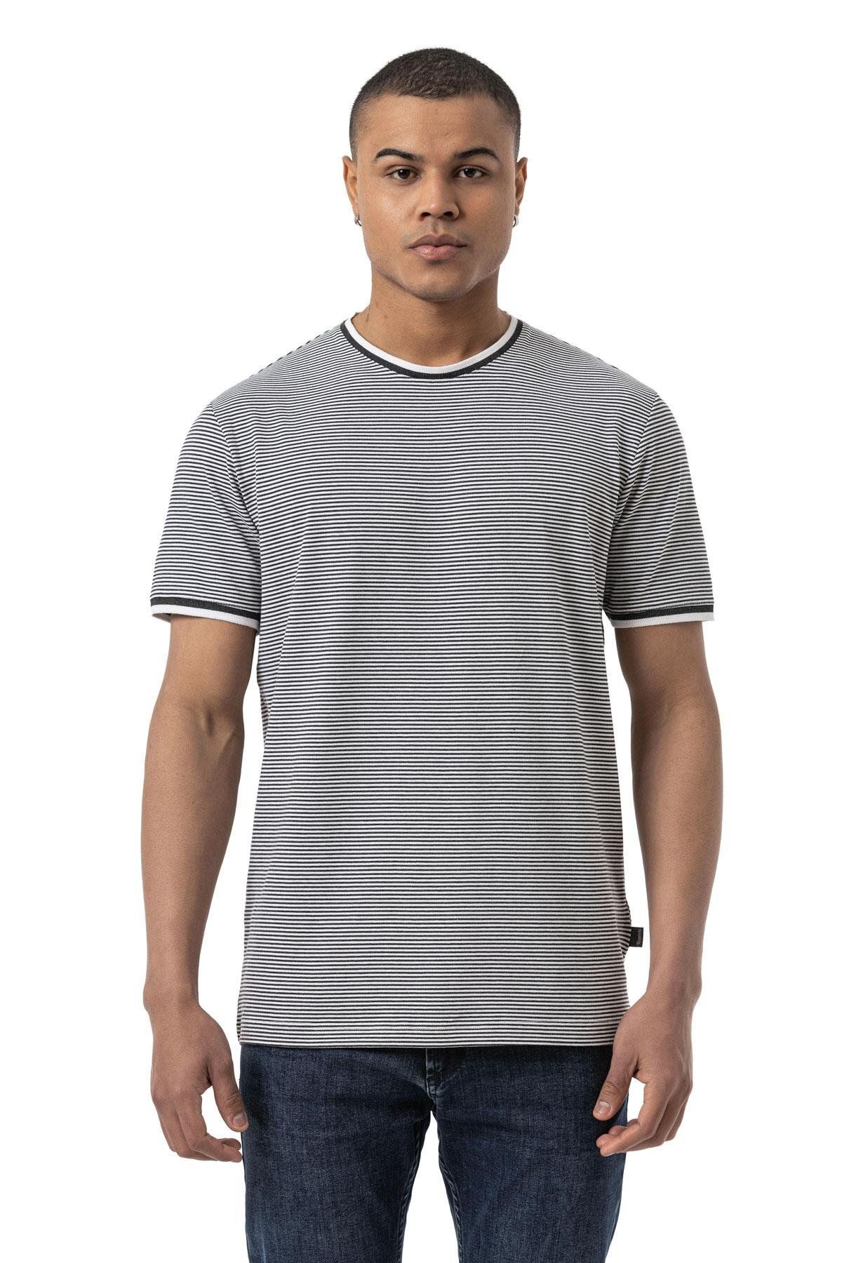 rugatchi Yatay Çizgili Bisiklet Yaka T-Shirt