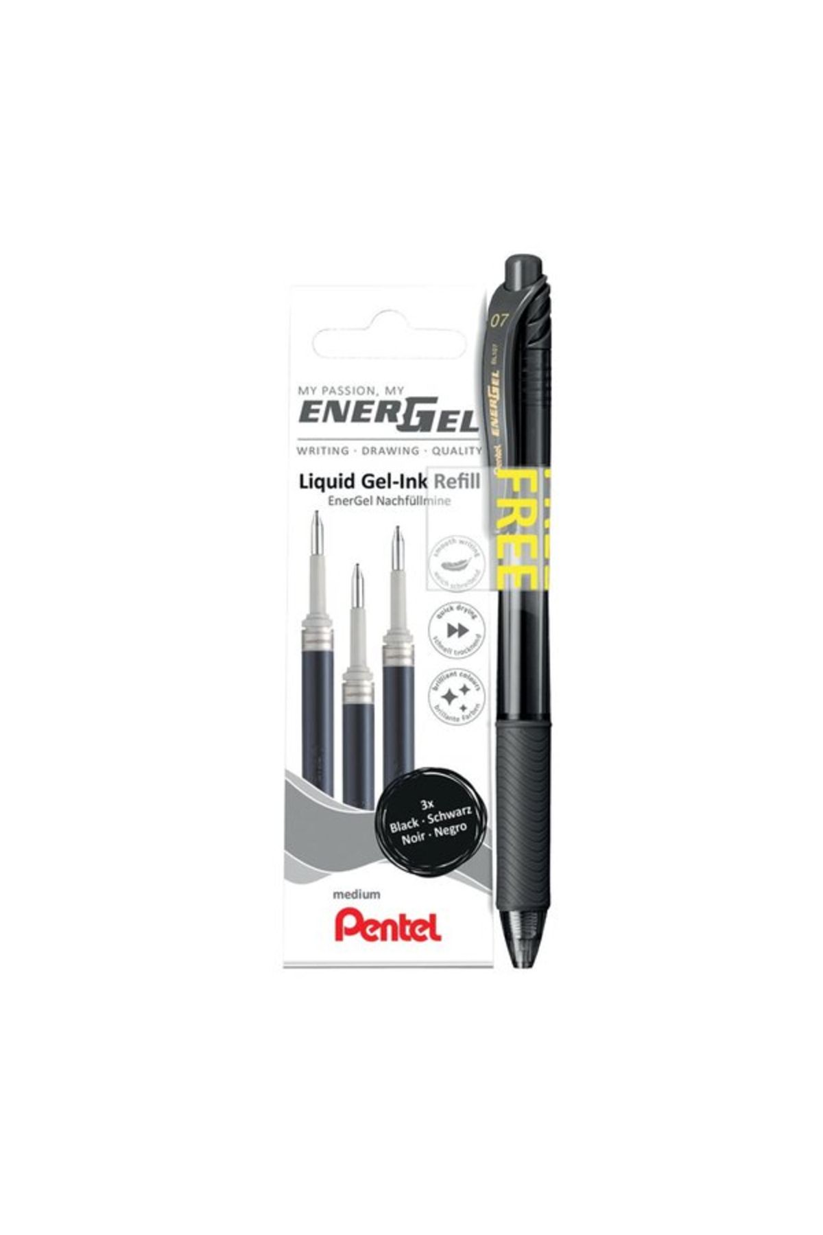 Pentel ROLLER KALEM ENERGEL 0.7 SİYAH +3 LÜ REFİL