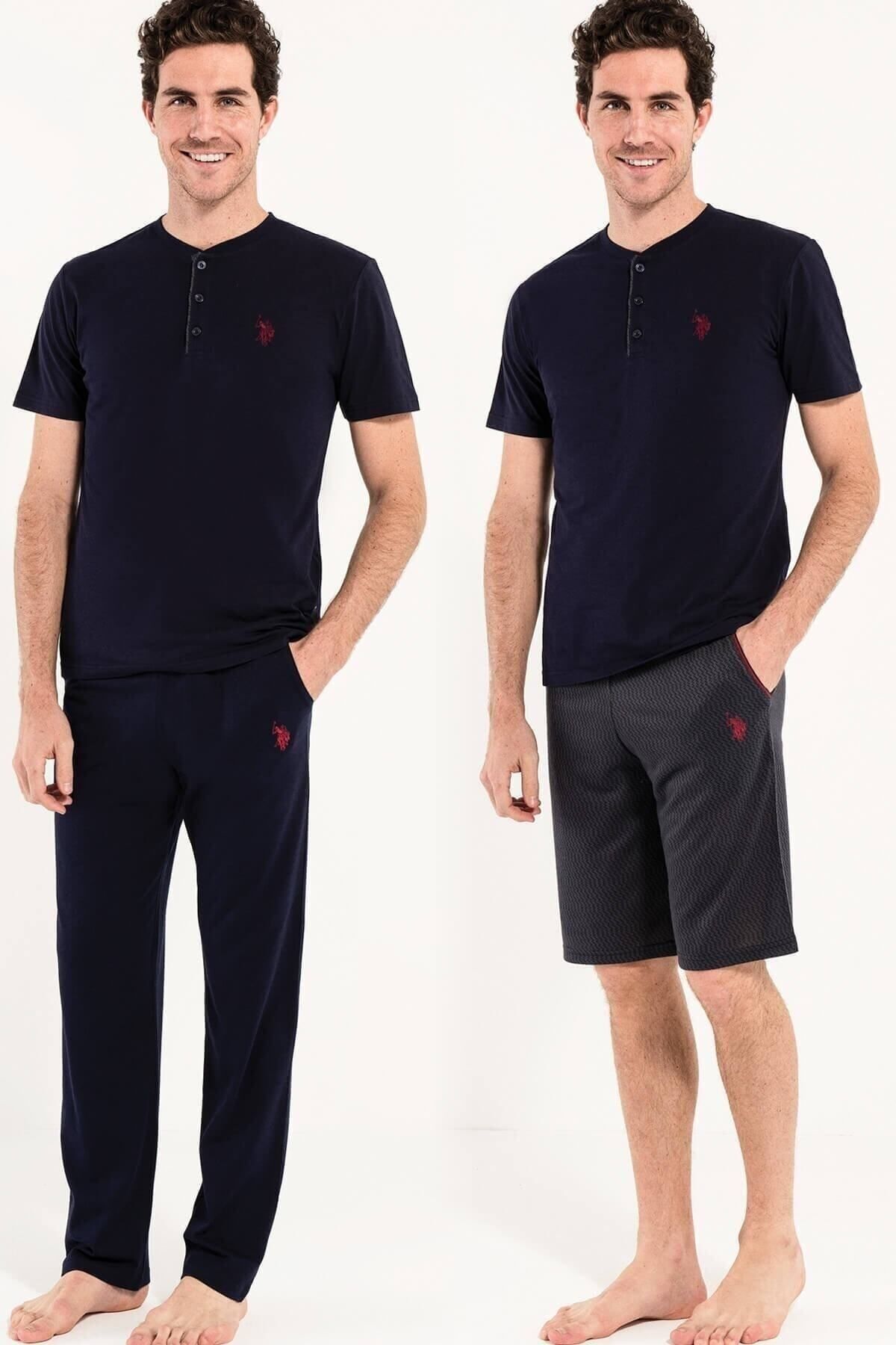 U.S. Polo Assn. Çeyizlik Özek Kutulu 3'lü Erkek Pijama Takım, %100 Pamuklu 3 Parça Erkek Pijama Takım