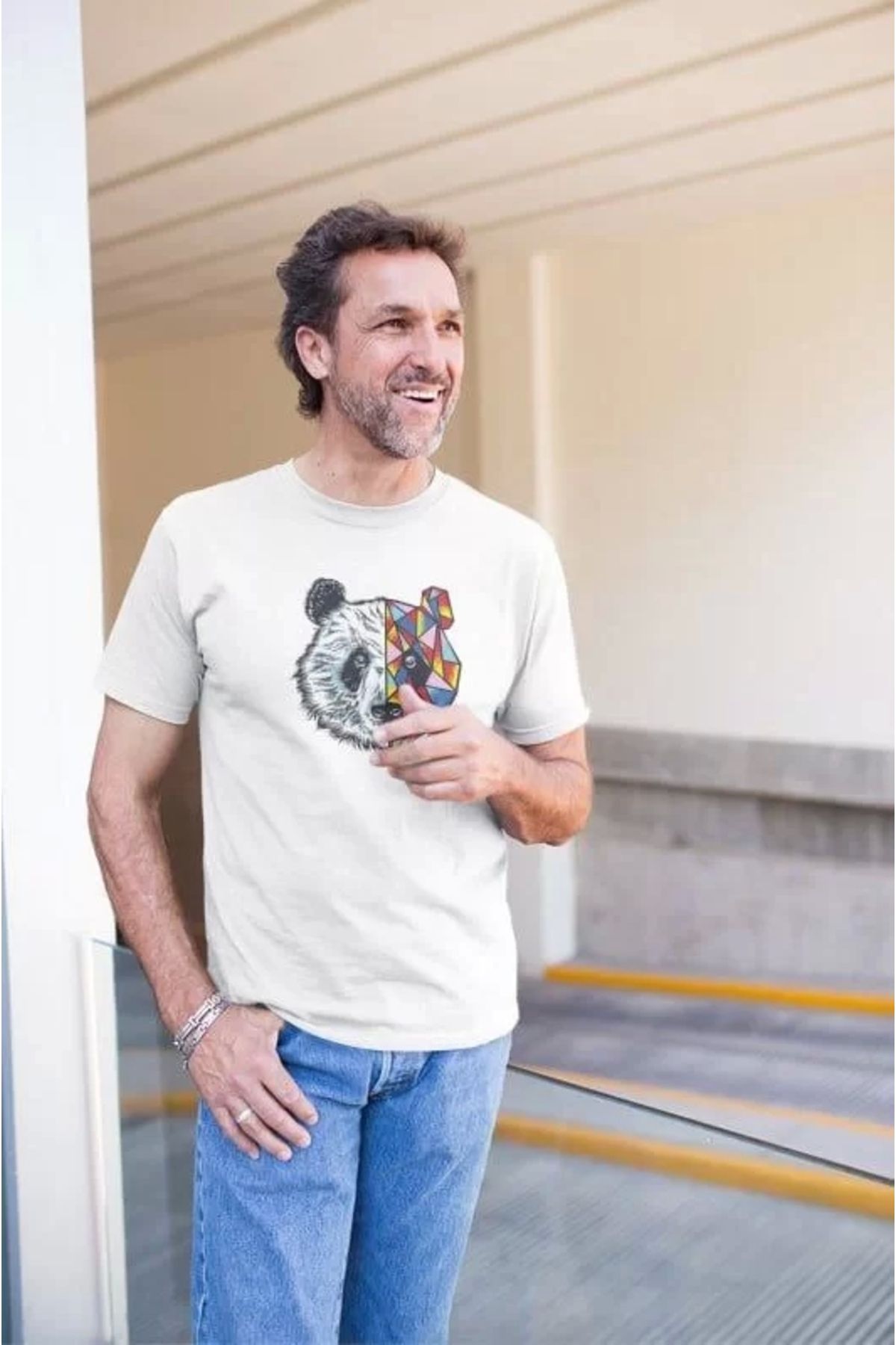 CVS Erkek Bisiklet Yaka Baskılı Oversize T-Shirt - Beyaz
