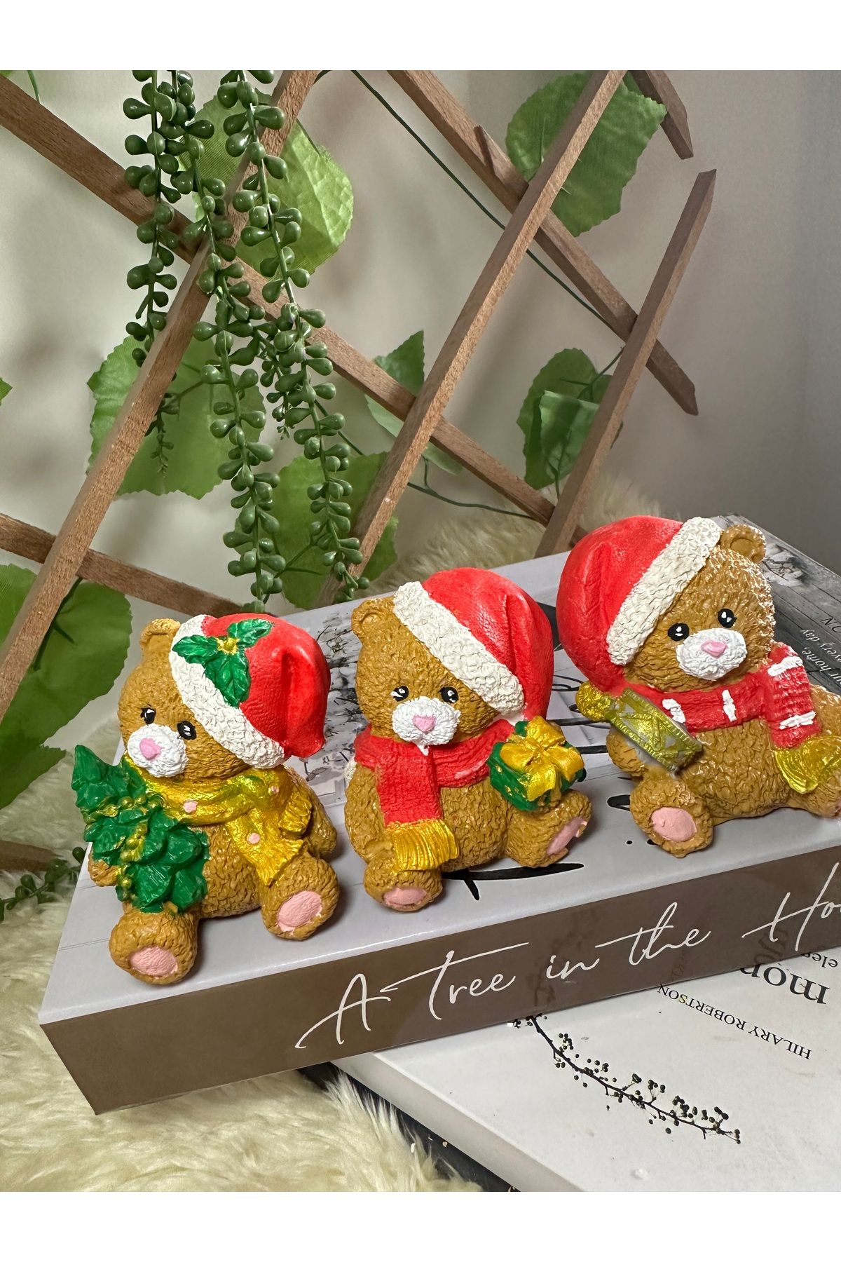 evdeki atölyem 3’lü ayıcık ,Teddy ,yılbaşı hediyesi ,yılbaşı süsleri ,el yapımı (7x5 cm)