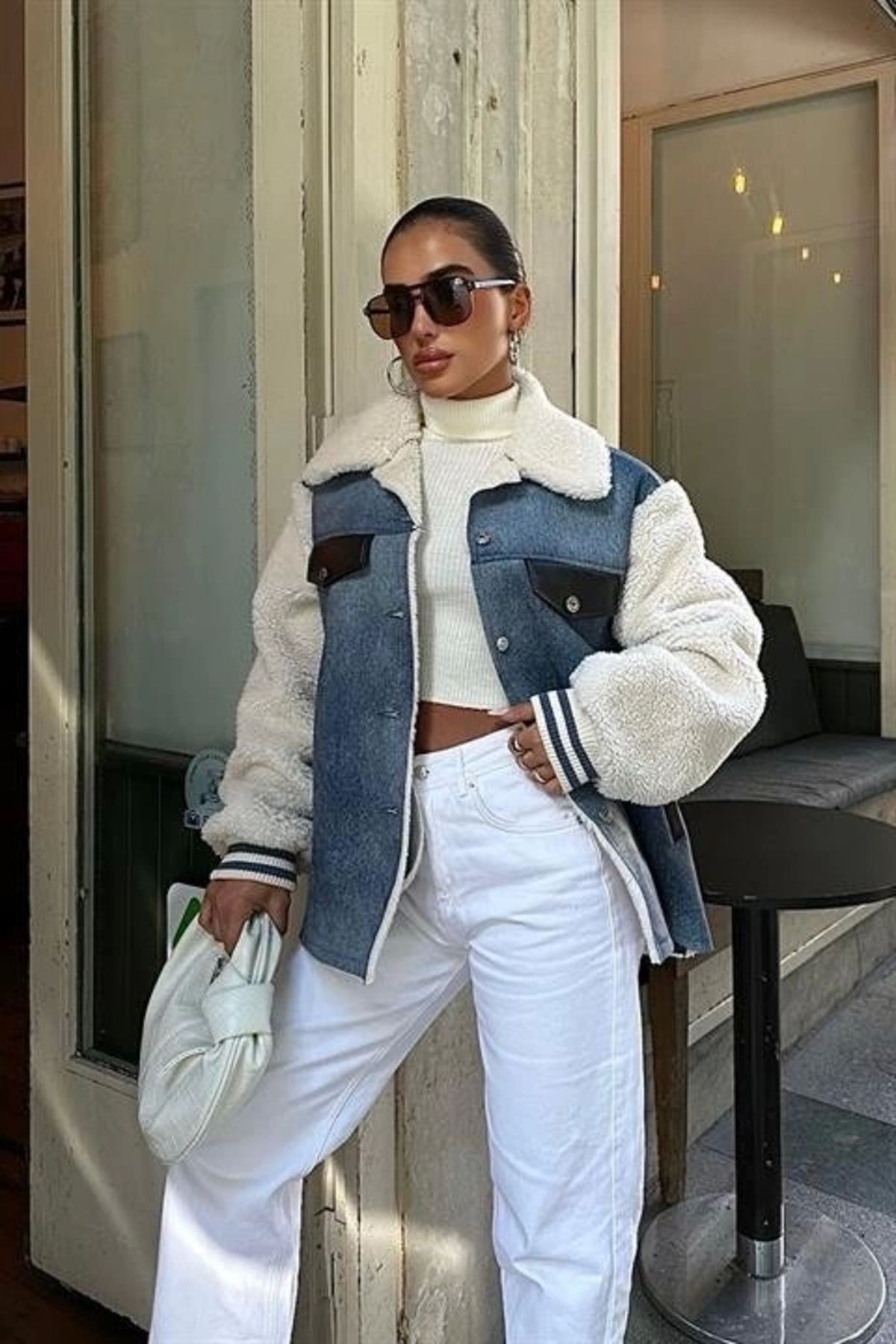 nedo7 İçi Kürklü Deri Garnili Denim Görünümlü Ceket 6116