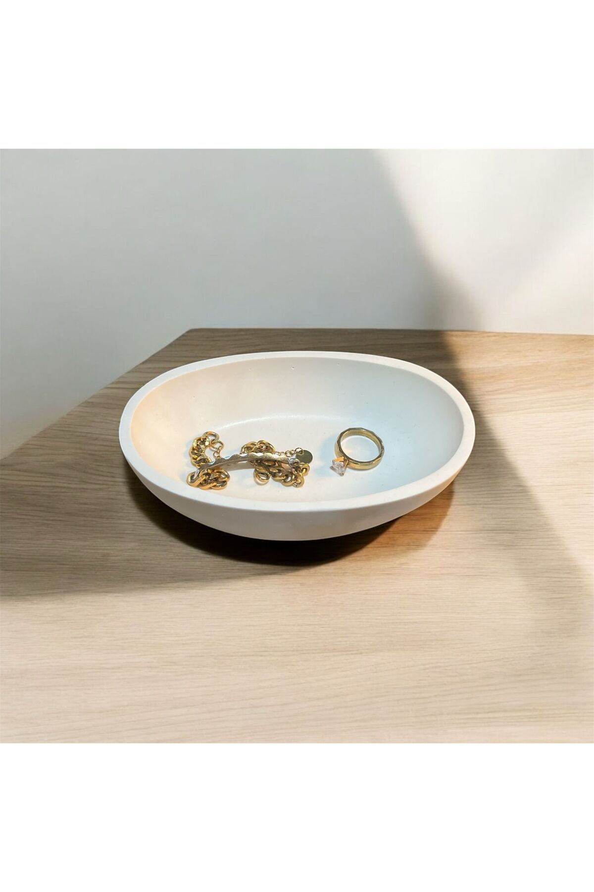 Dekoratif Ev Dekoratif Oval Beton Tabak Takı Tabağı Mum Tabağı Organizer