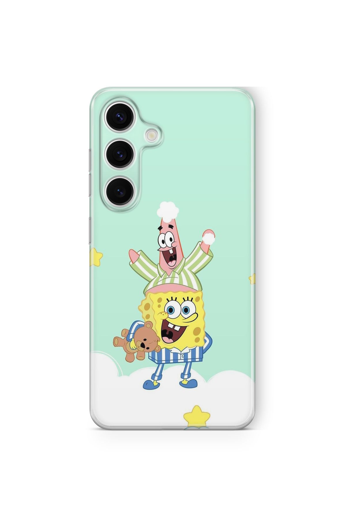 Space Star Samsung Galaxy A34 Uyumlu Süngerbob ve Patrick Tasarım Baskılı Şeffaf Kılıf