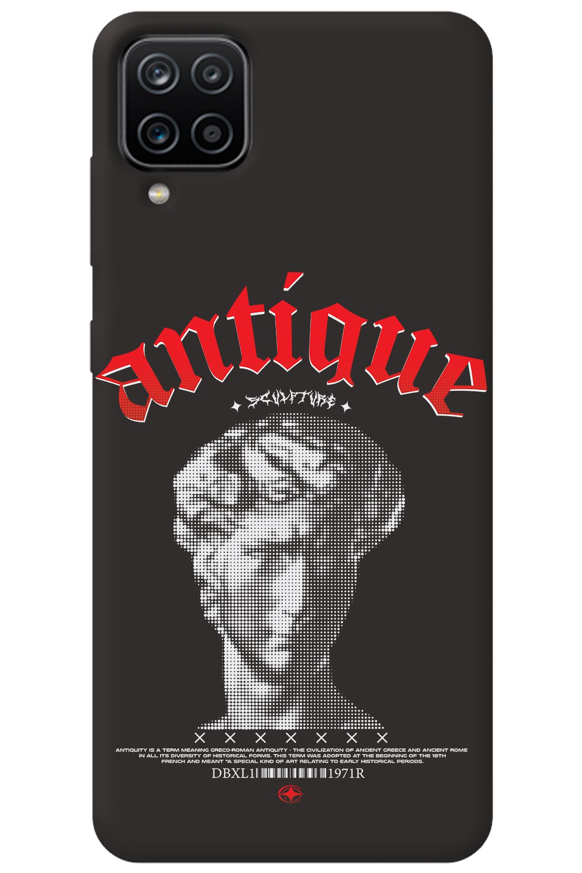 WANNA PROTECT Samsung Galaxy A12 Siyah İçi Kadife Antique Desenli Silikon Telefon Kılıfı
