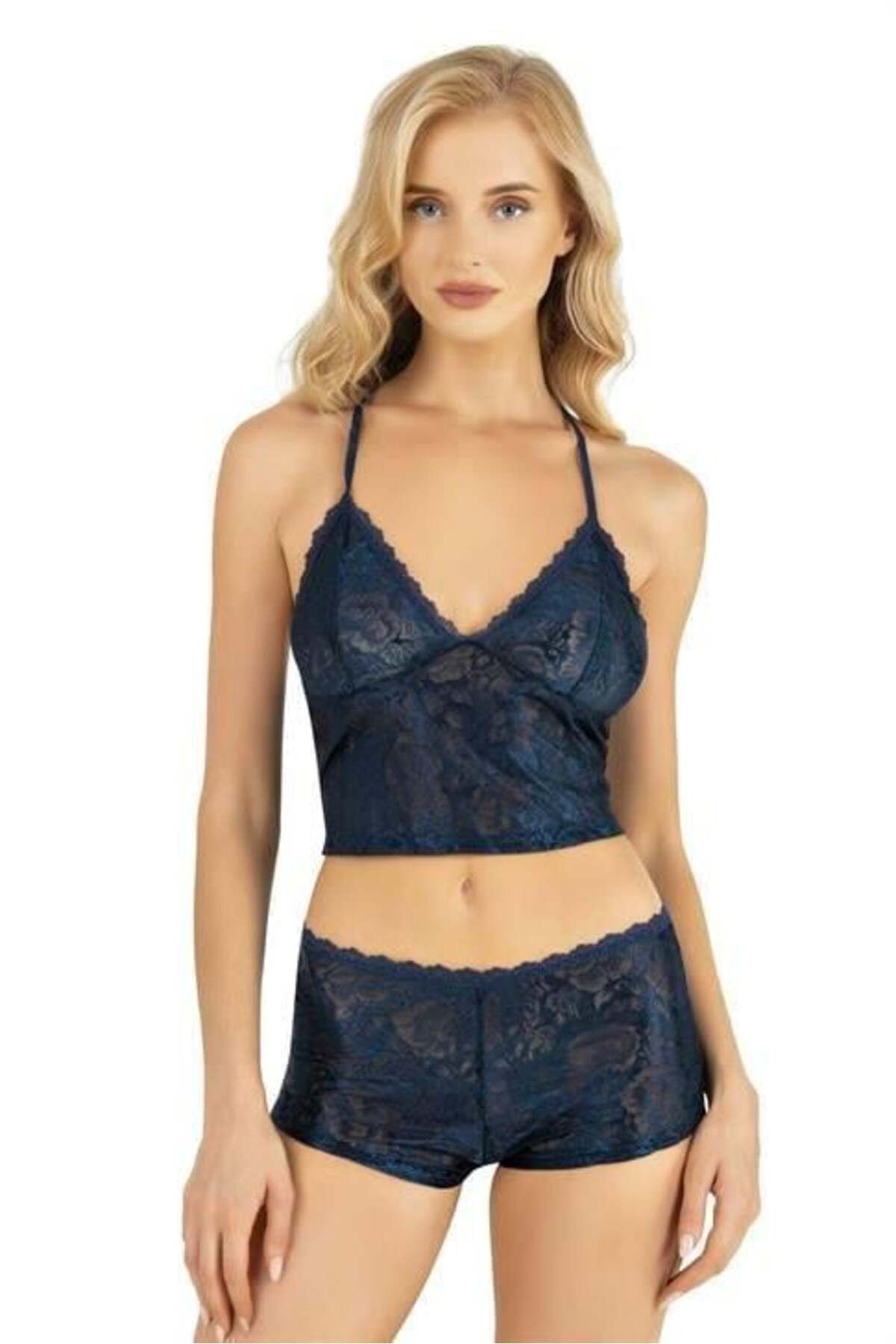 Shop58 Lacivert Saten Şort Takımı 9222