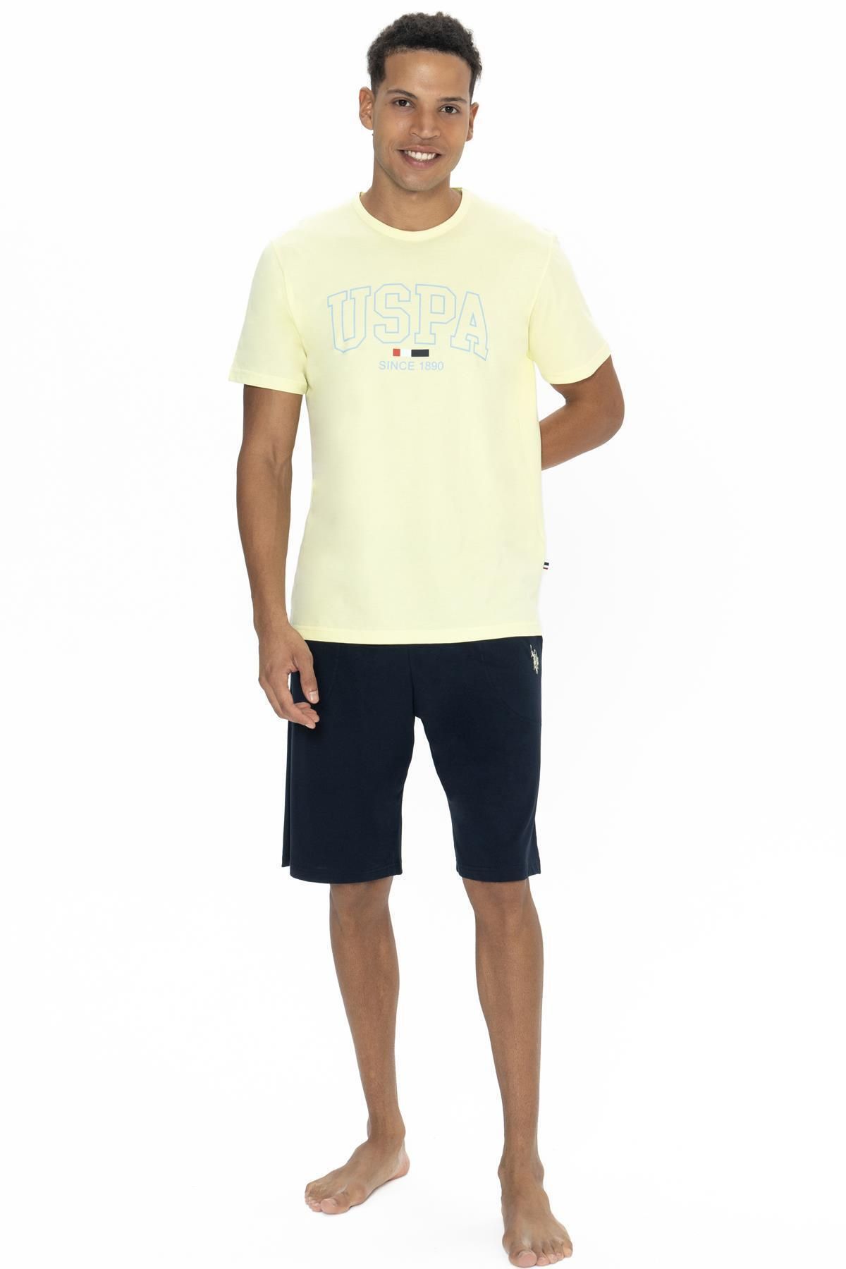 U.S. Polo Assn. U.S. Polo %100 Pamuk USPA Yazılı T-shirt Şort Takım, Bisiklet Yaka, Kısakol, Cepli Şort