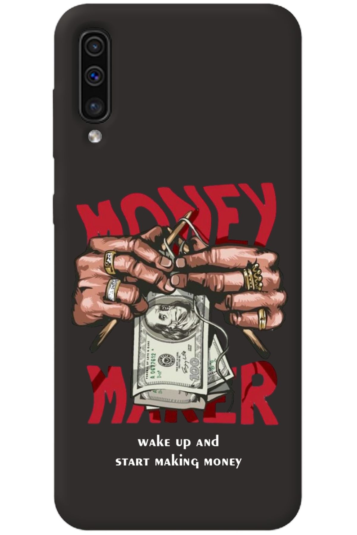WANNA PROTECT Samsung Galaxy A70 Siyah İçi Kadife Make Money Desenli Silikon Telefon Kılıfı
