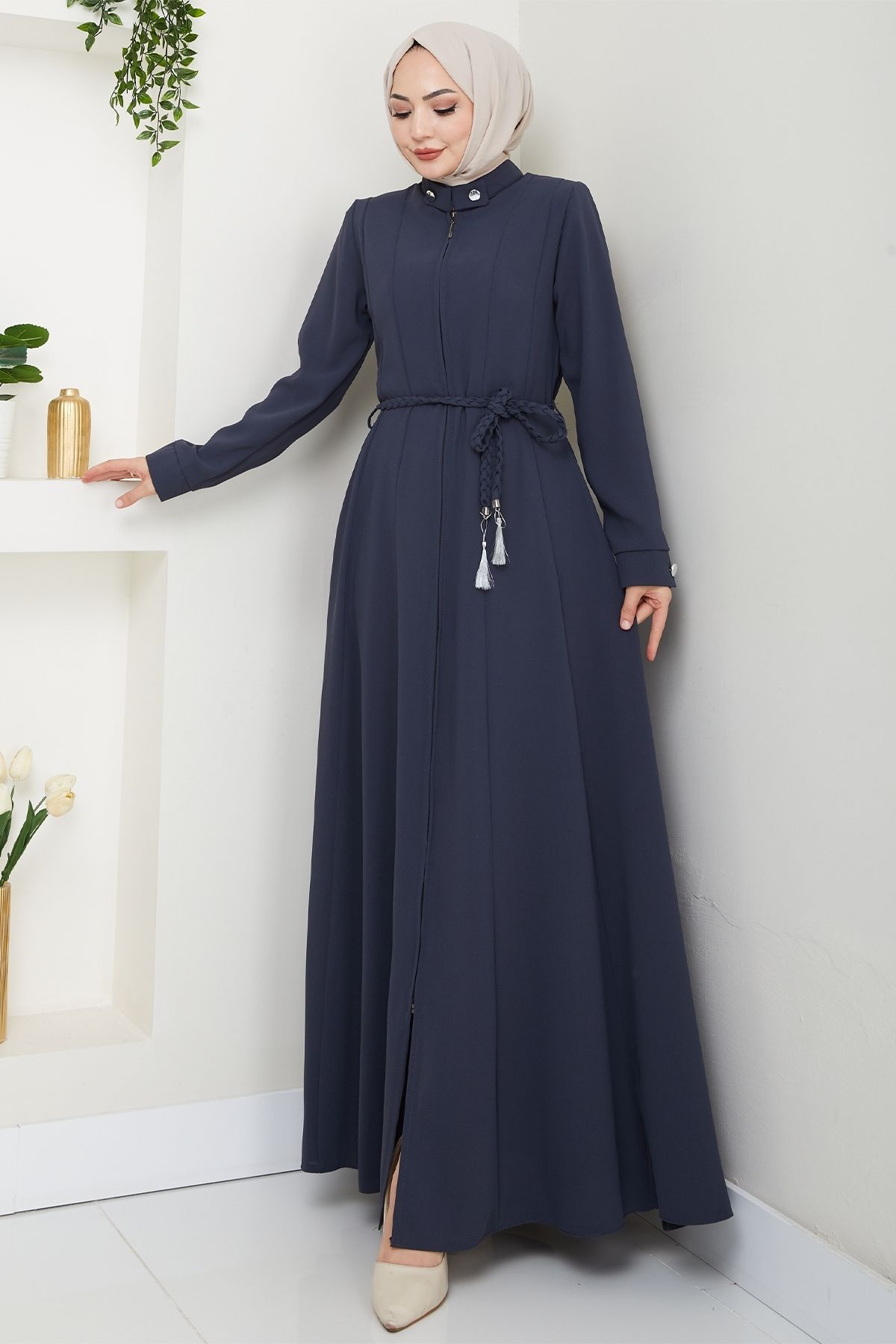 InStyle-Sivya طوق زر Cummerbund محبوك رمادي غامق Ferace 3
