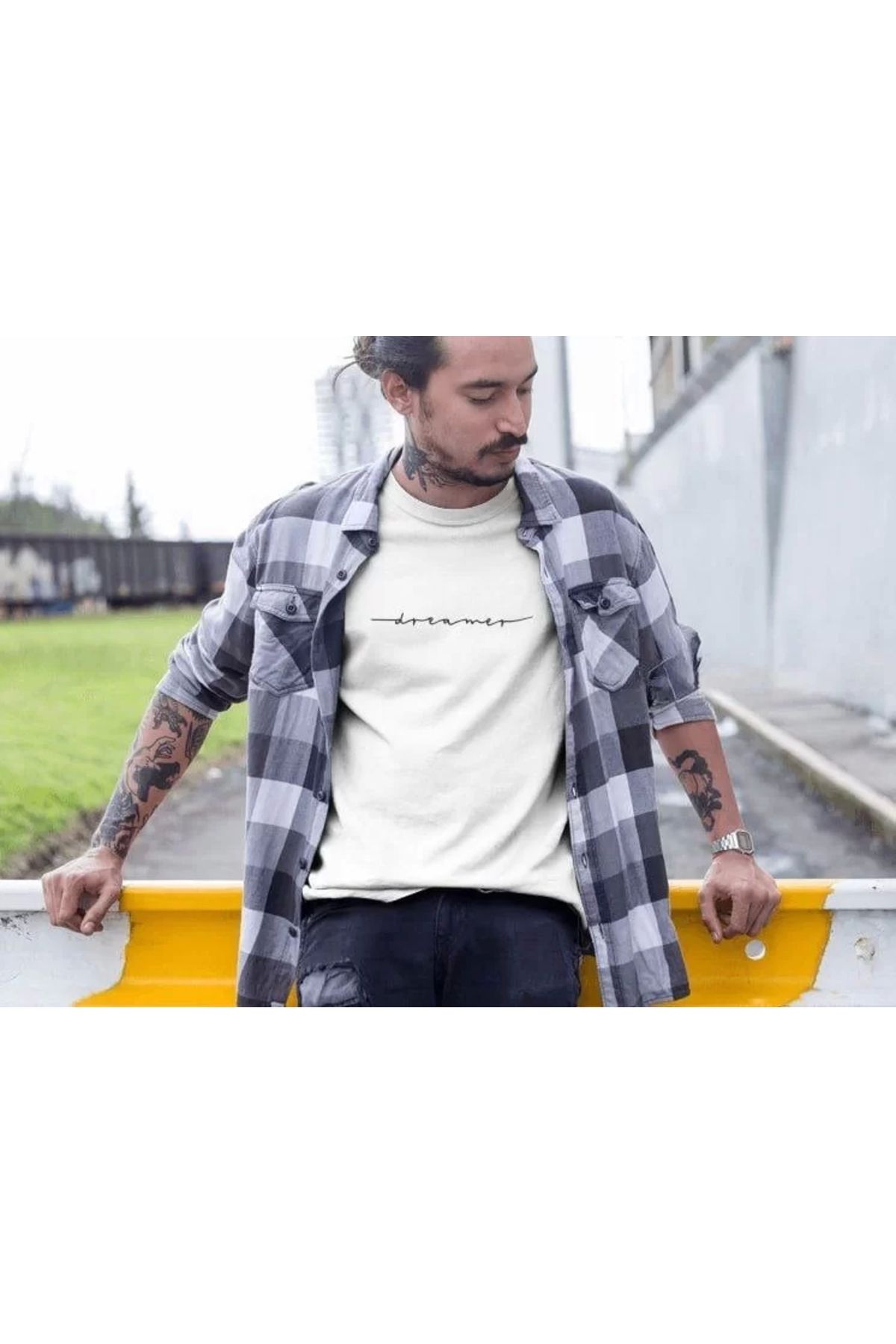CVS Erkek Bisiklet Yaka Baskılı Oversize T-Shirt - Beyaz