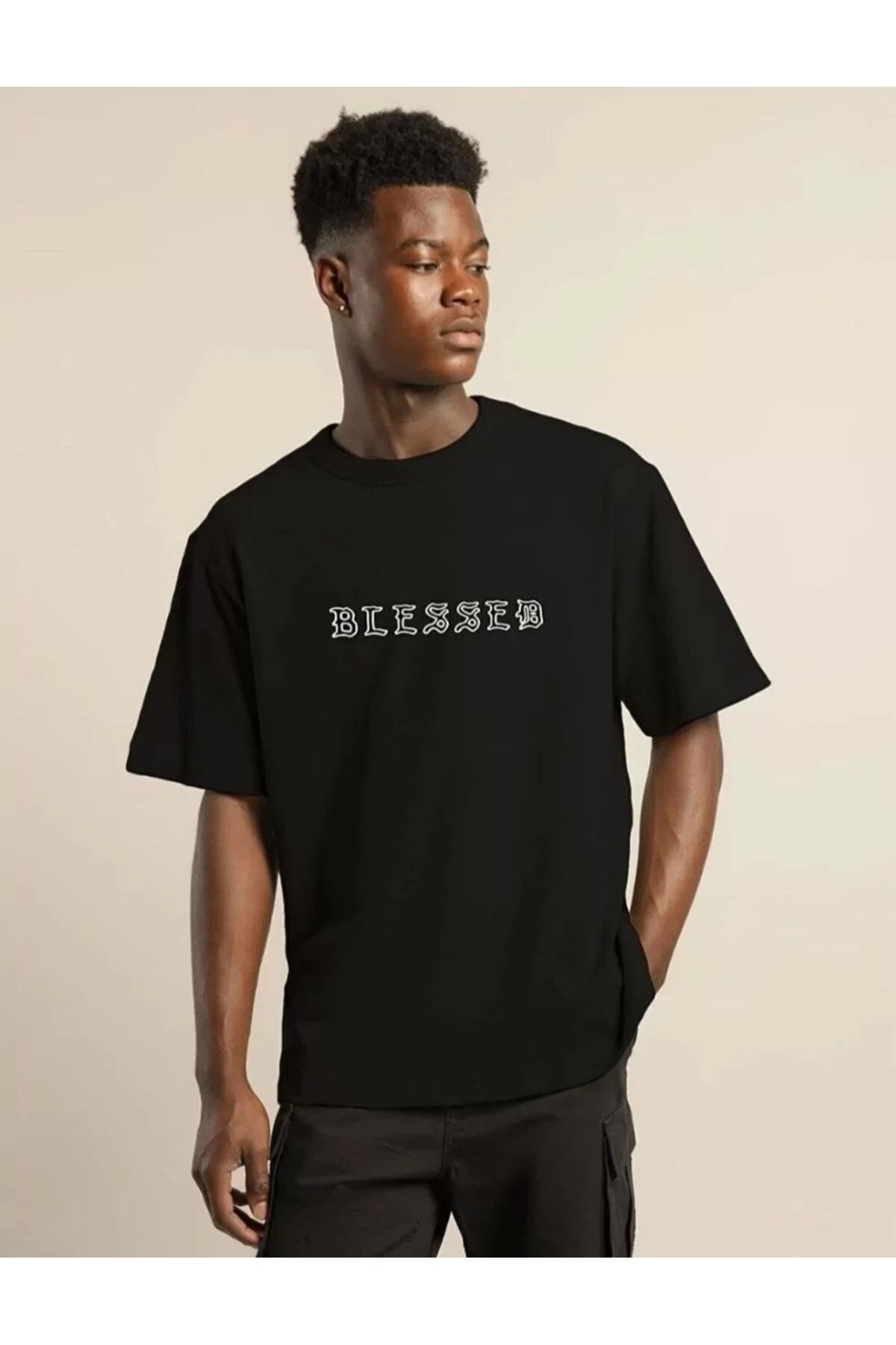CVS Unisex Bisiklet Yaka Oversize Baskılı T-Shirt - Siyah