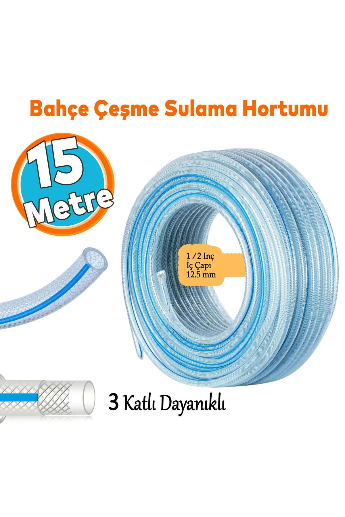 NZB Örgülü Bahçe Hortumu 15 Metre Dayanıklı 3 Katlı Sağlam Su Sulama Yıkama Hortum Şeffaf 12.5 mm 1/2"