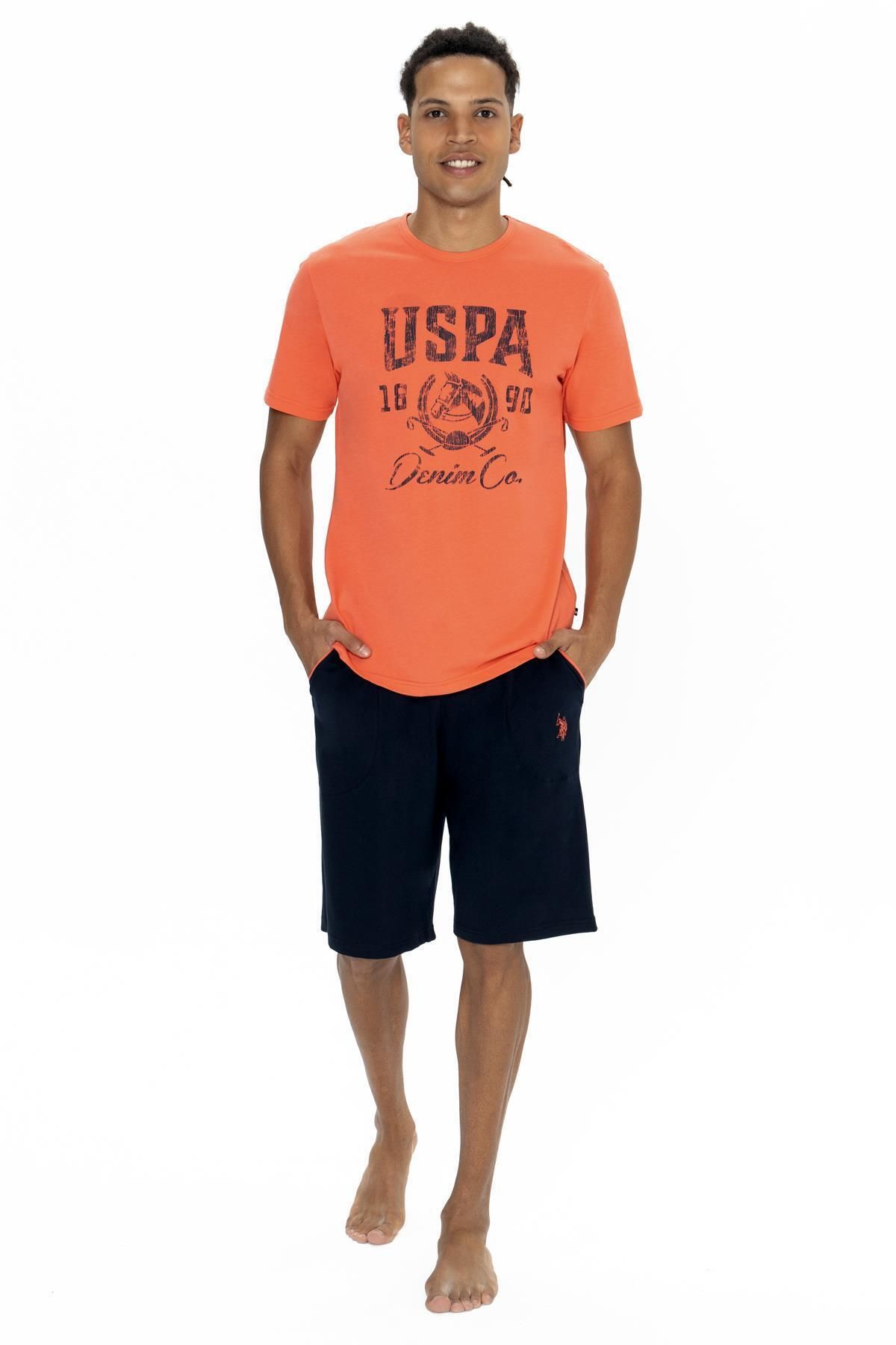 U.S. Polo Assn. U.S. Polo Erkek %100 Pamuk Takım, Yazı Baskılı Kısakol T-shirt ve Cepli Şort Takım
