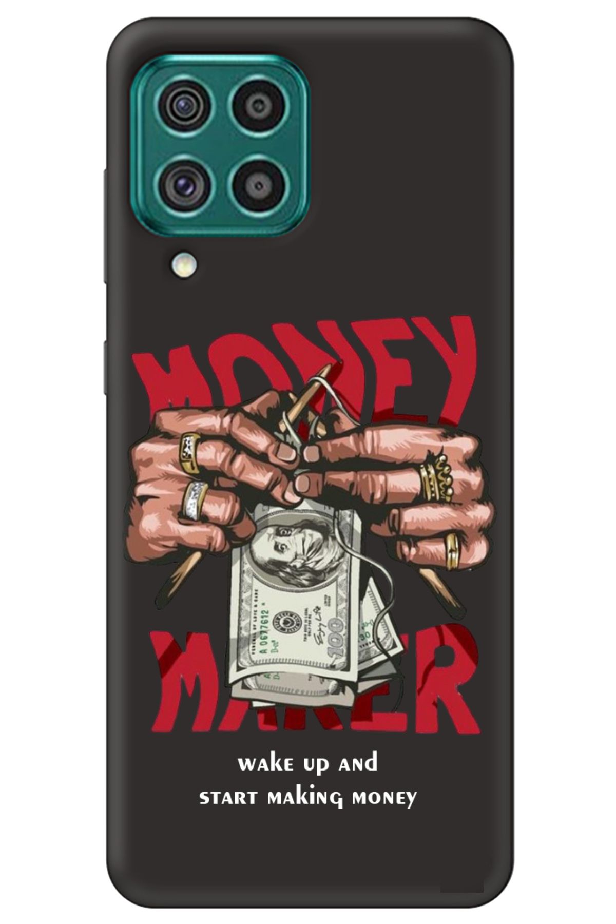 WANNA PROTECT Samsung M53 Siyah İçi Kadife Make Money Desenli Silikon Telefon Kılıfı
