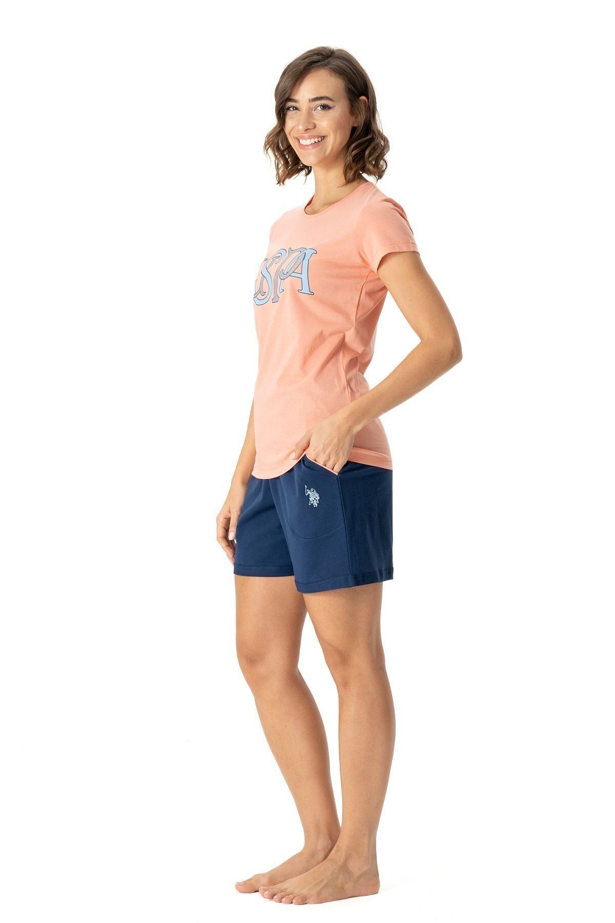U.S. Polo Assn. U.s Polo Assn. 16995 Kadın Kısa Kollu T-shirt Şortlu Pijama Takımı-somon