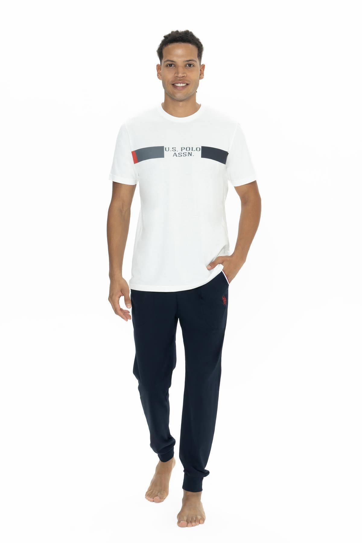 U.S. Polo Assn. U.S. Polo Erkek %100 Pamuk Pijama Takım, Dar Paça, Bisiklet Yaka, Kısakol, Cep Detaylı