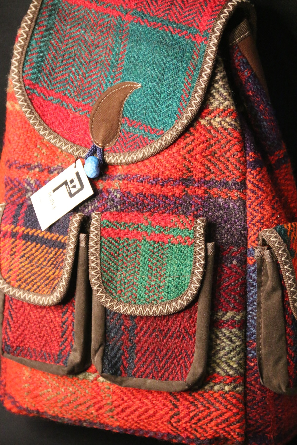 PUJİVA  Etnik Tarz Kilim Desenli, Dört Cebli, Renkli Sırt Anne Bebek Çanta En;35-Boy:40 Cm - Görsel 3