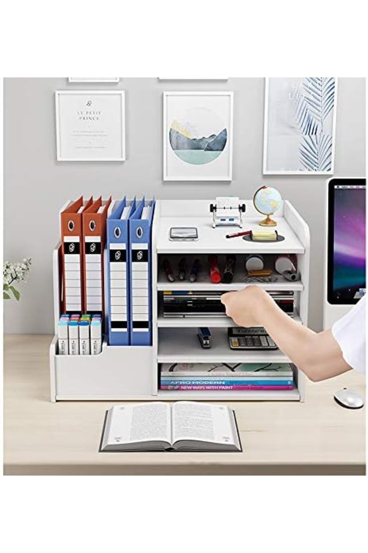 Generic-White Desktop Organizer Rack – Multipurpose File Tray Storage Shelf for Home, Office, School Use 2