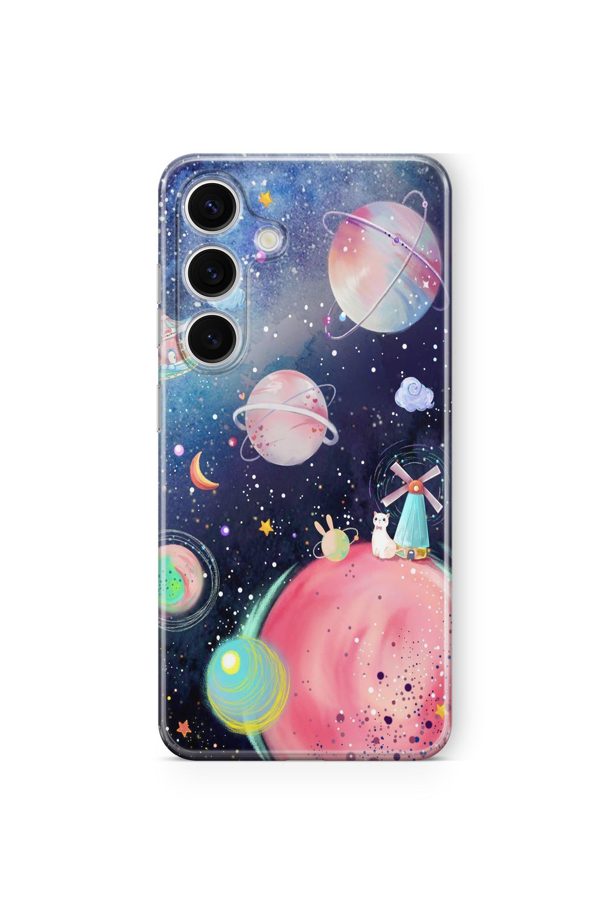 Space Star Samsung Galaxy A34 Uyumlu Küçük Kedi Tasarım Baskılı Şeffaf Kılıf