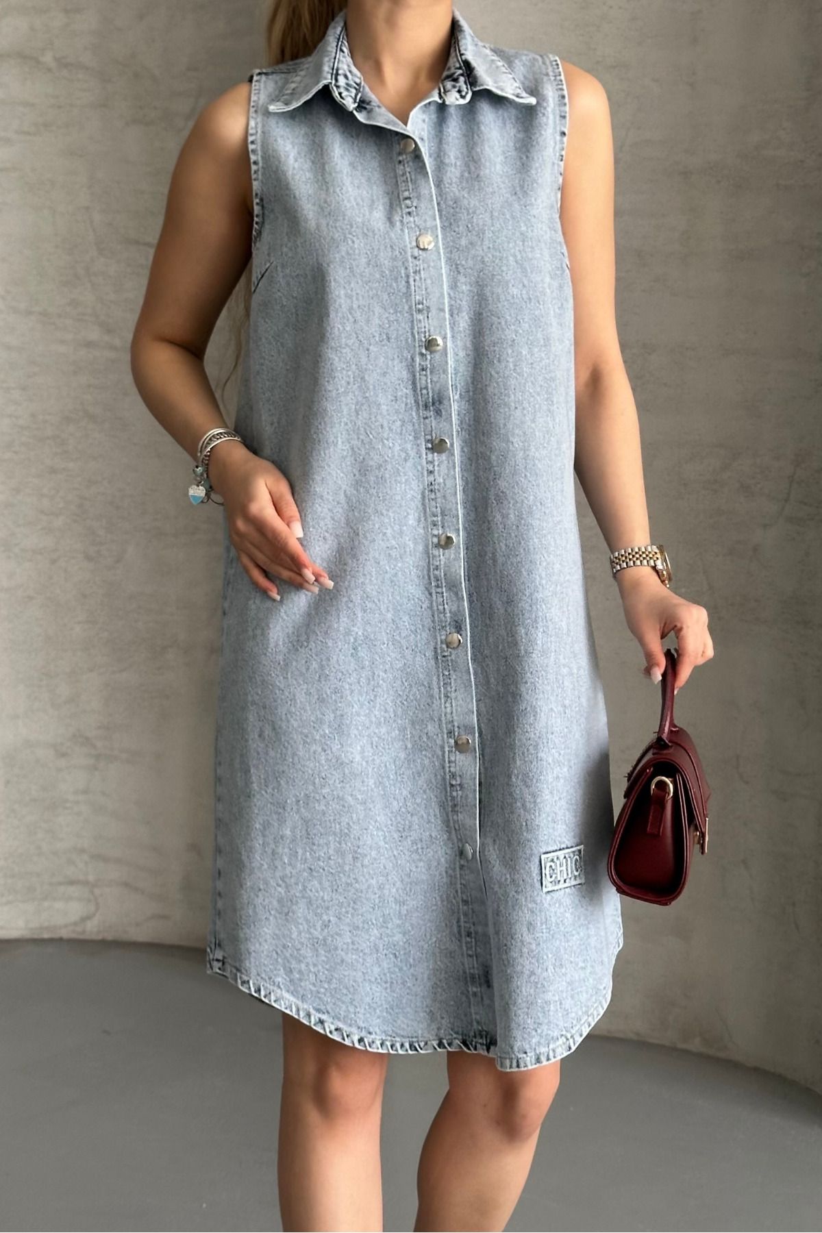 macharel jeans Çıtçıtlı Denim Kot Elbise