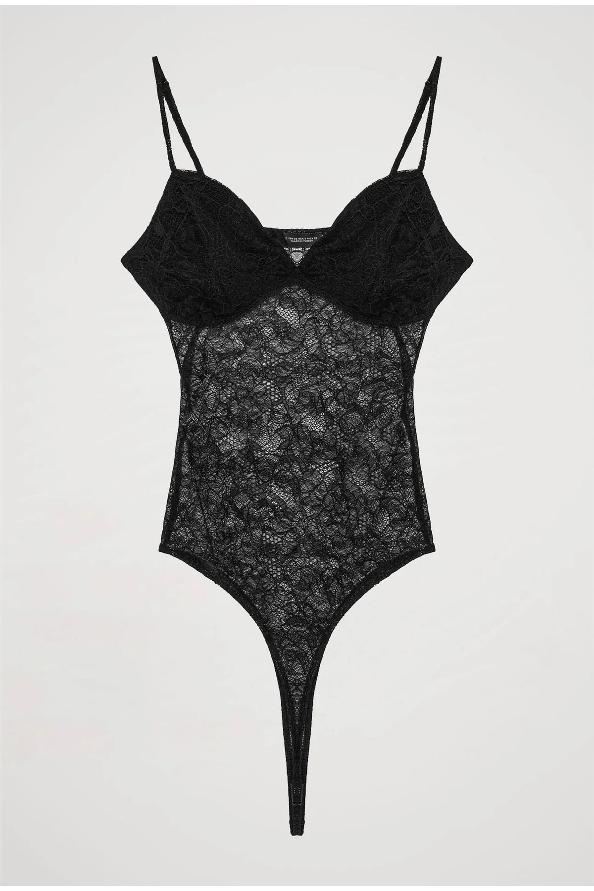 AYSEGUL SOZKESEN Kuplu Çıtçıtlı Ayarlanabilir İp Askılı Dantel Bodysuit