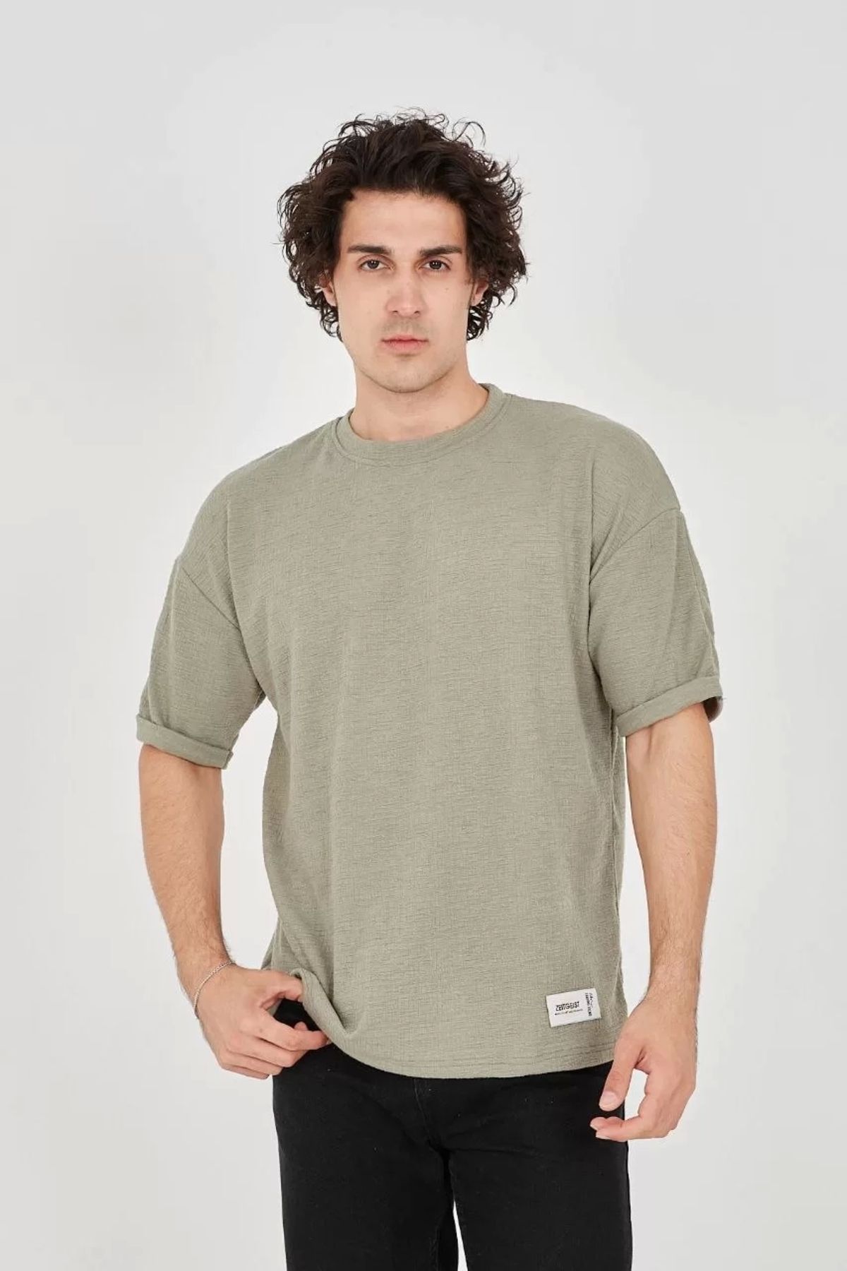 CVS Unisex Jakar Kumaş Rahat Kol T-Shirt - Açık Yeşil