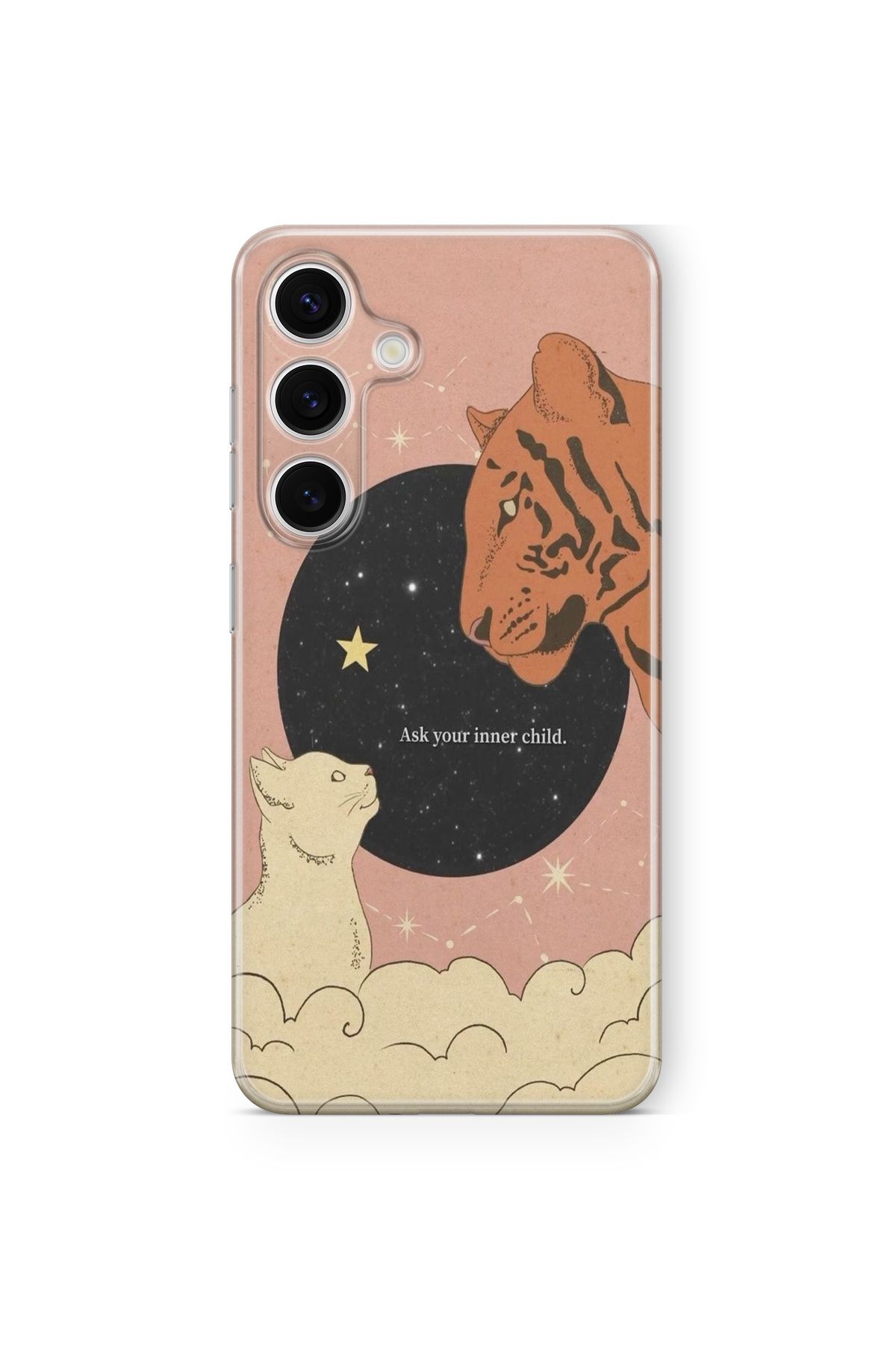 Space Star Samsung Galaxy A05S Uyumlu Kedi ve Kaplan Tasarım Baskılı Şeffaf Kılıf