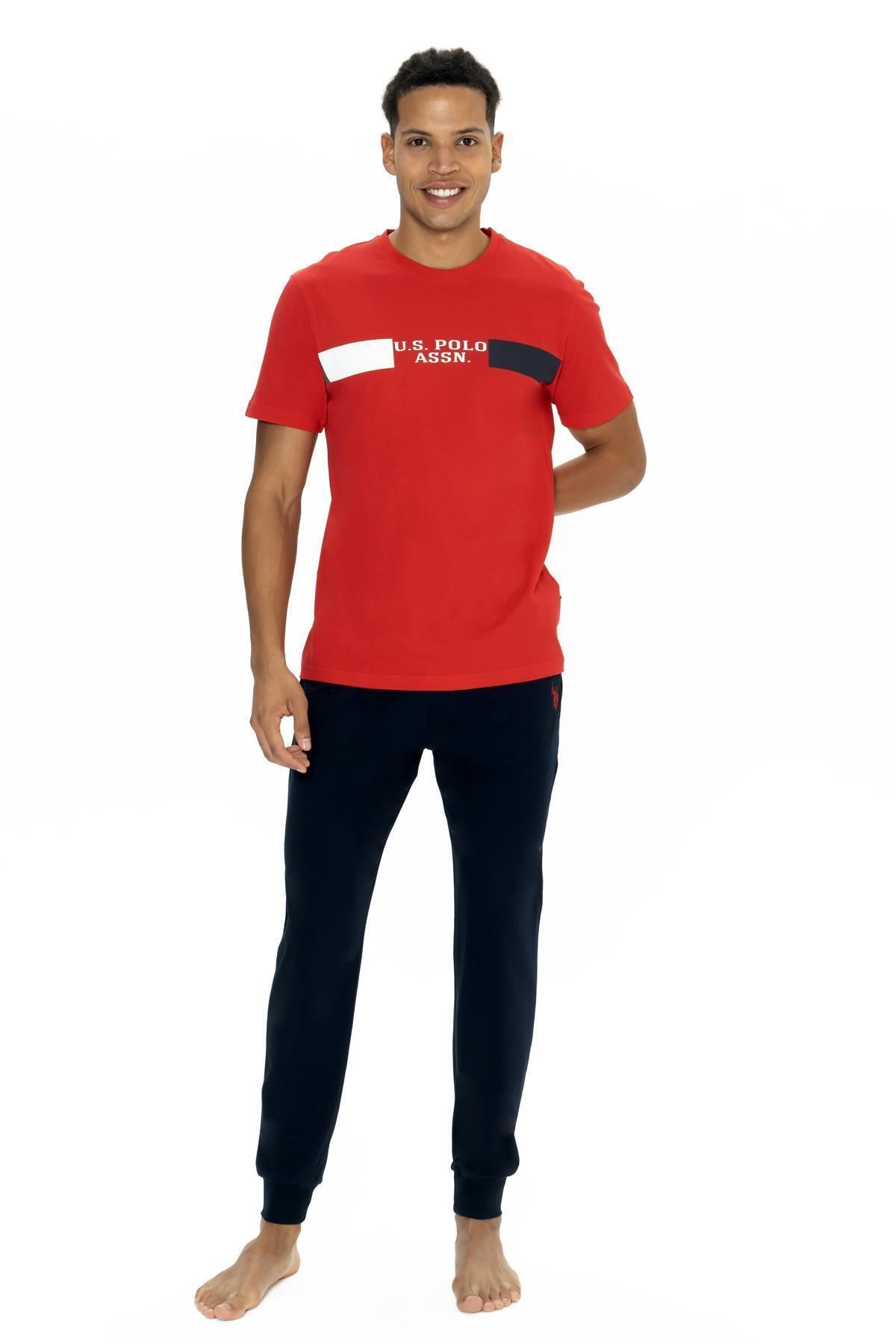 U.S. Polo Assn. U.S. Polo Erkek %100 Pamuk Pijama Takım, Dar Paça, Bisiklet Yaka, Kısakol, Cep Detaylı