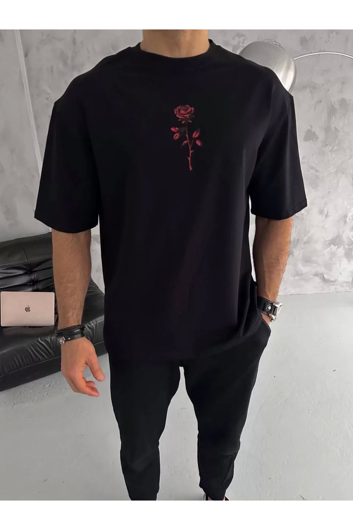CVS Unisex Bisiklet Yaka Baskılı Oversize T-Shirt - Siyah