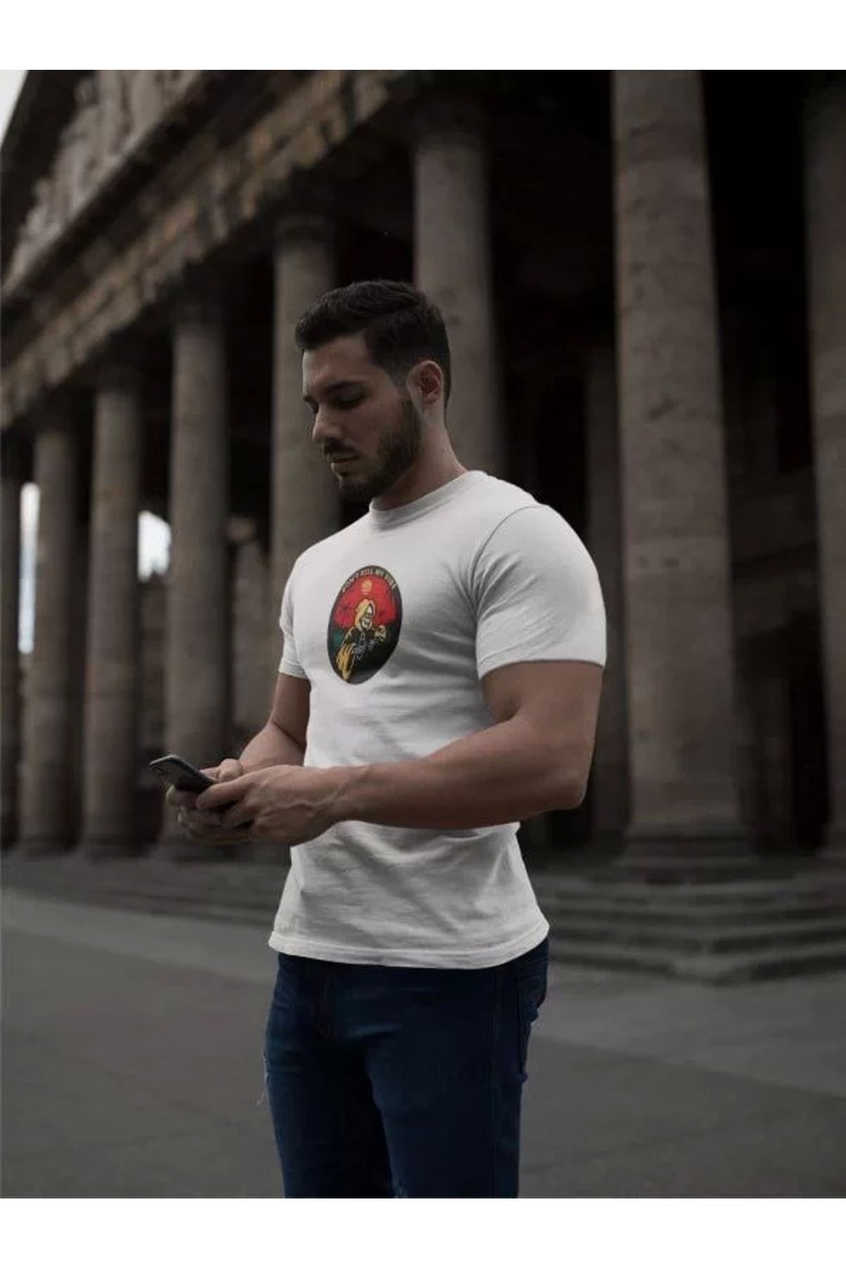CVS Unisex Bisiklet Yaka Baskılı Oversize T-Shirt - Beyaz