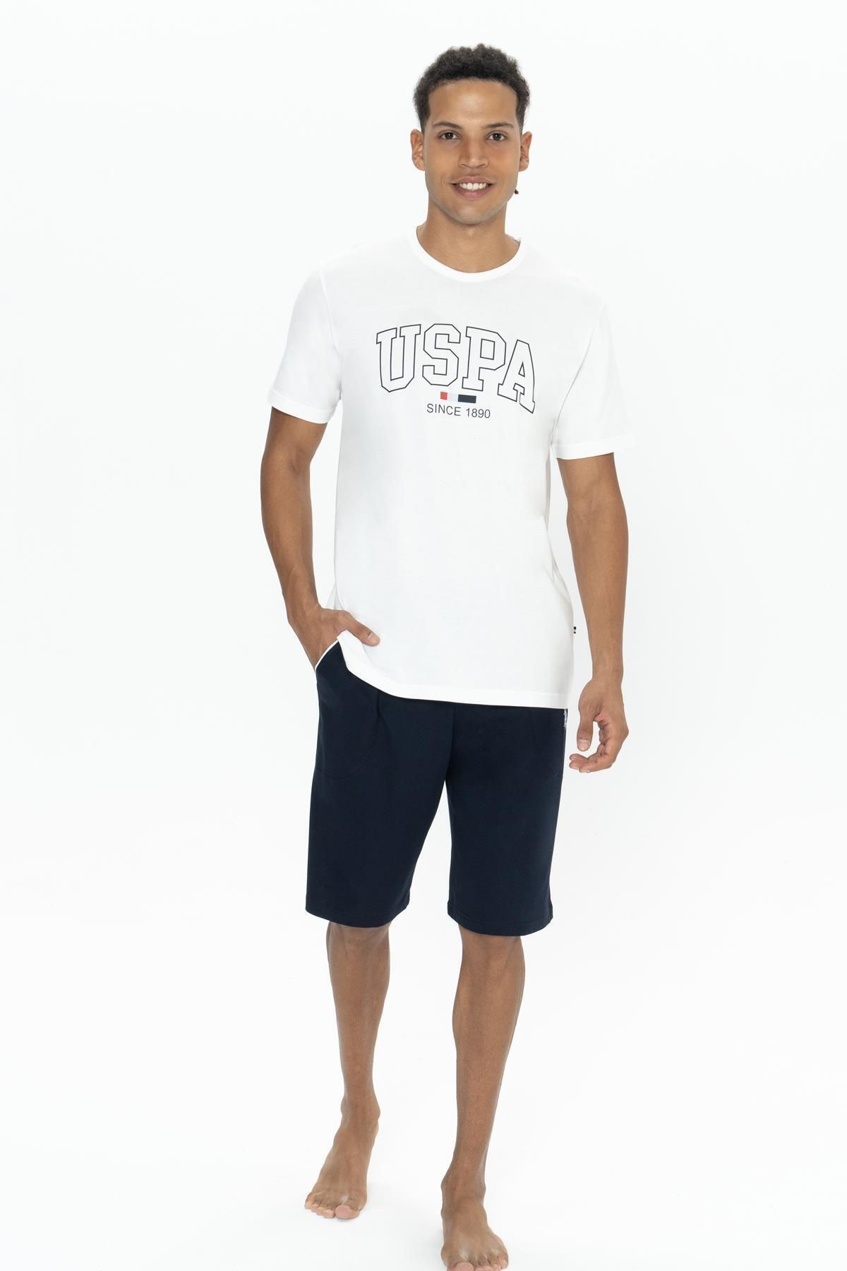 U.S. Polo Assn. U.S. Polo %100 Pamuk USPA Yazılı T-shirt Şort Takım, Bisiklet Yaka, Kısakol, Cepli Şort