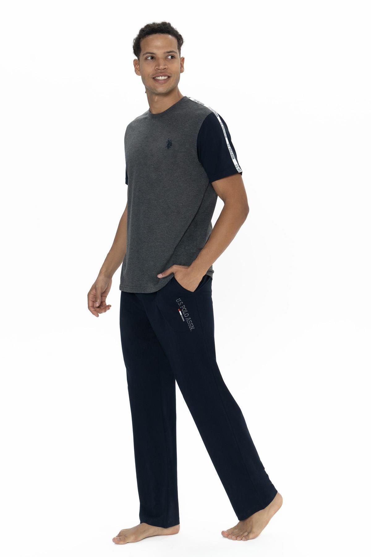U.S. Polo Assn. U.S. Polo Erkek Renk Bloklu Yazlık Pijama Takım, Kısakol Bisiklet Yakalı ve Cepli