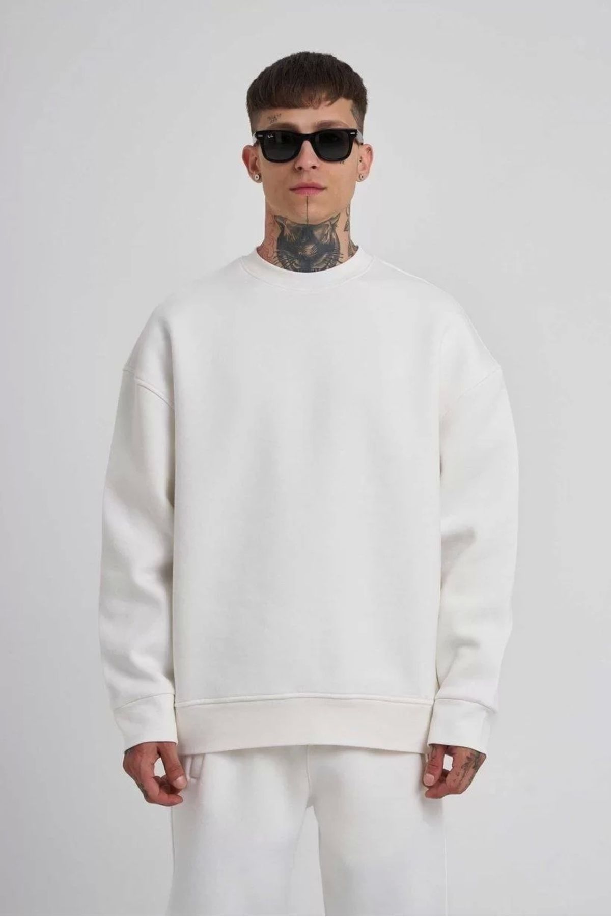 CVS Unisex Biskilet Yaka Üç İplik SweatShirt - Beyaz