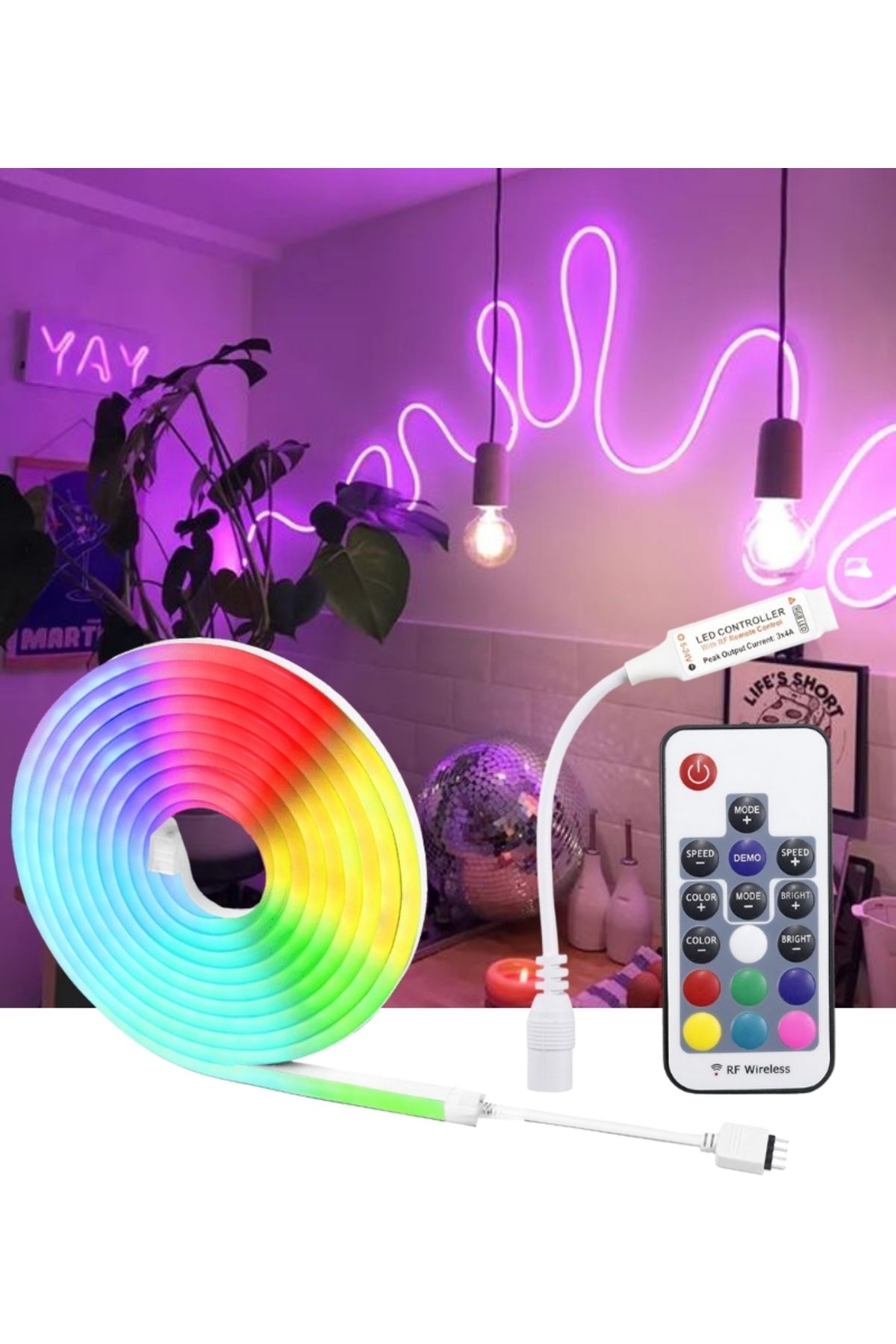 burul SB-6506 5 Metre 20 Renk RF Kumandalı Renk Değiştiren RGB Neon Led Şerit Işık Seti