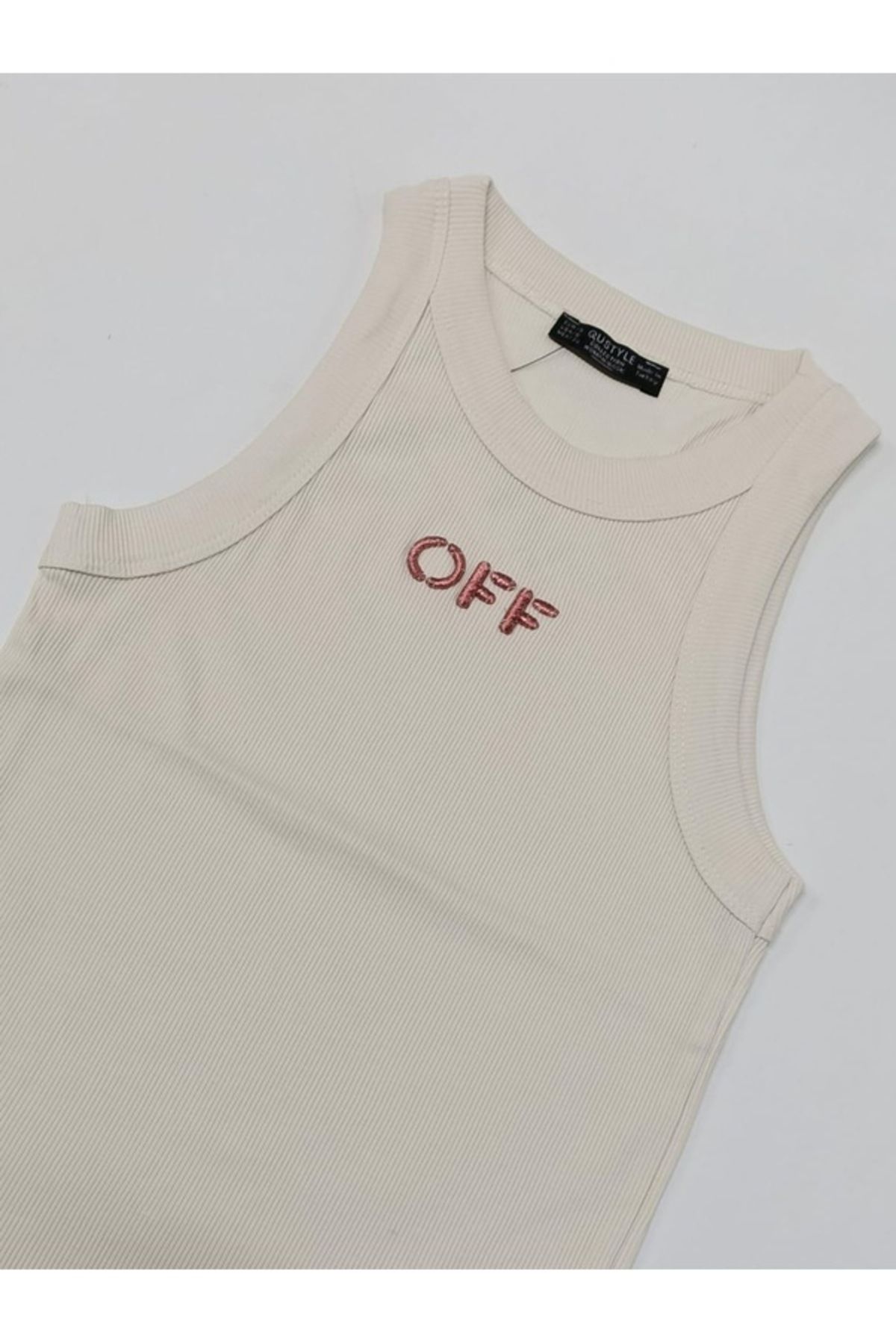 My Blog Ekru - Somon Halter Yaka Off Simli Nakışlı Atlet - 231055