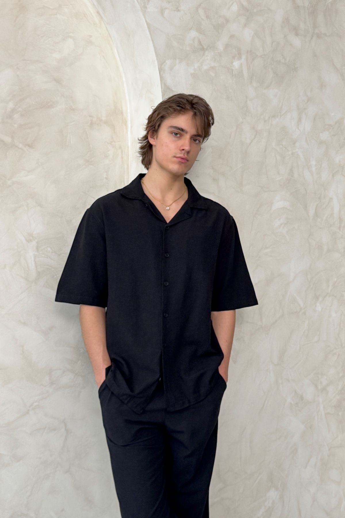 HYMAN-Men's Oversize Linen Shirt Shorts Set 6