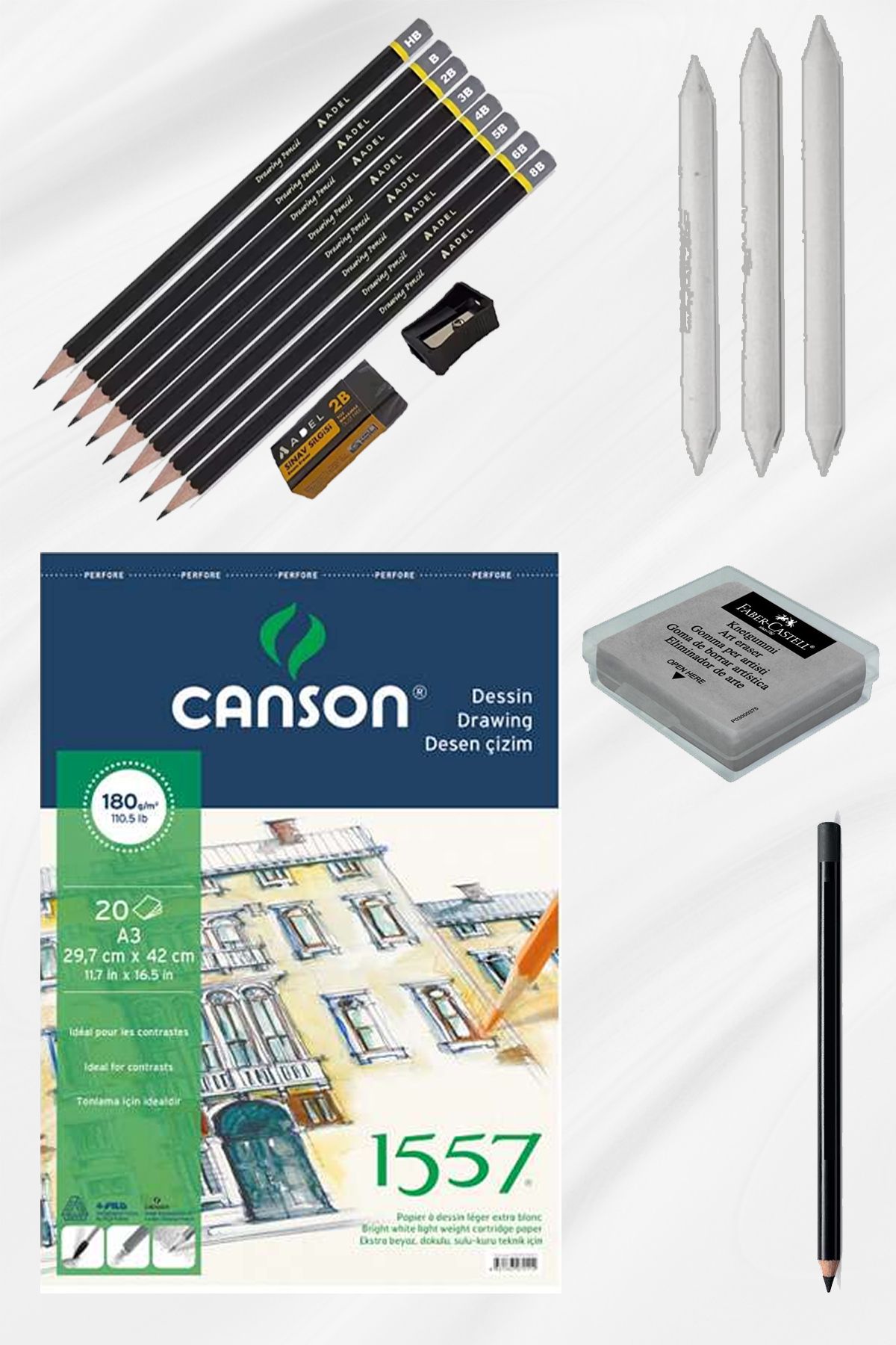 everart Canson 1557 Eskiz Defterli Karakalem Çizim Seti