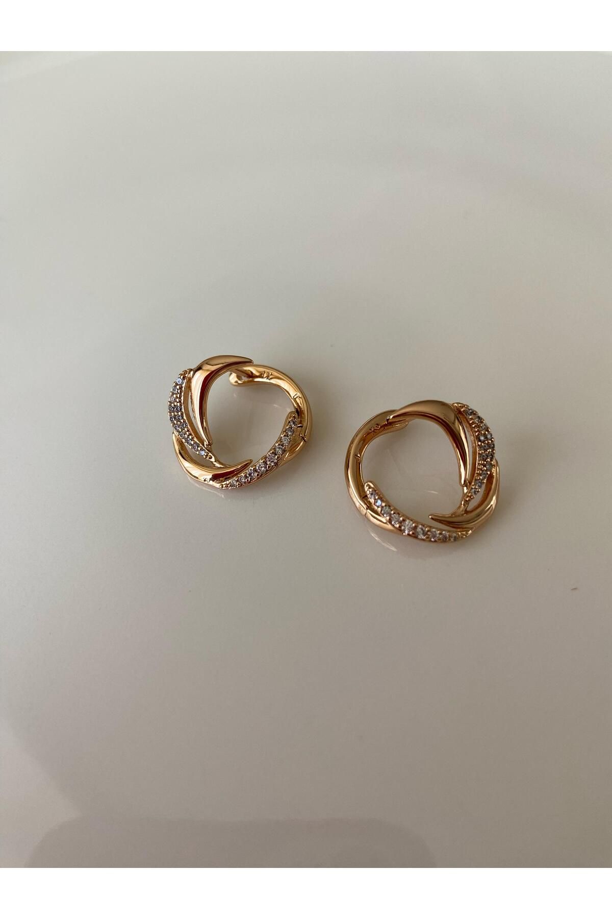 Freyja Aksesuar Freyja 18K Gold Renk Zirkon Taşlı Ay Küpe Xuping