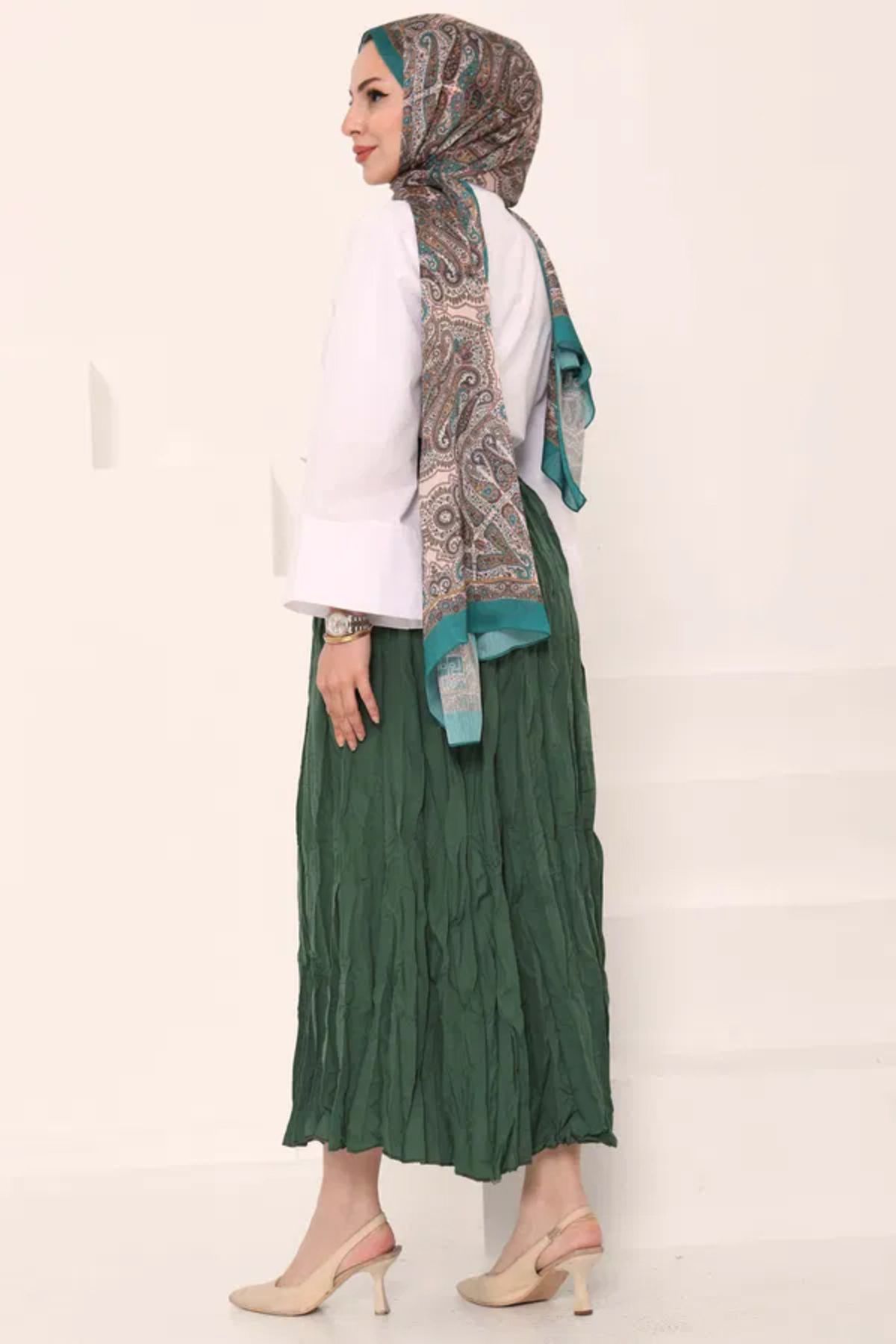 Butik Beli Lastikli Kırışık Etek - 27013