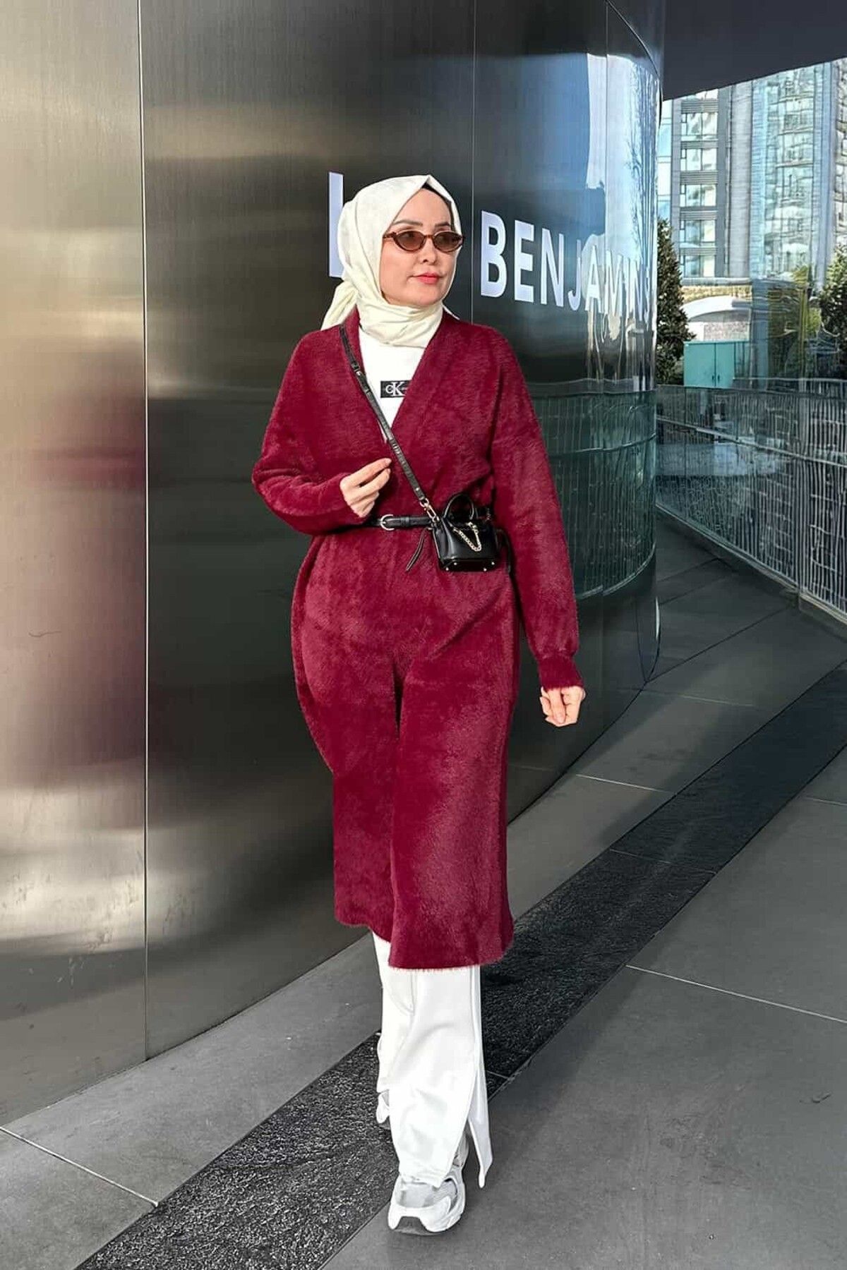 ByBensu Şal Yaka Hırka - Bordo