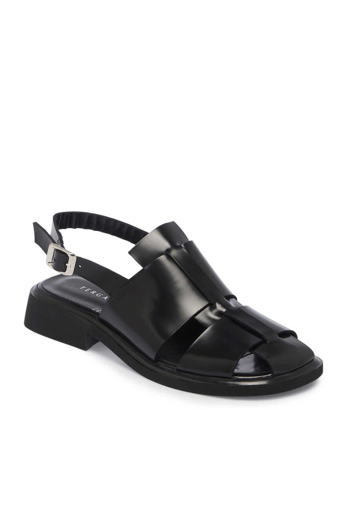 Tergan Siyah Hakiki Deri Kadın Sandalet - K25Y1SN68095-A35
