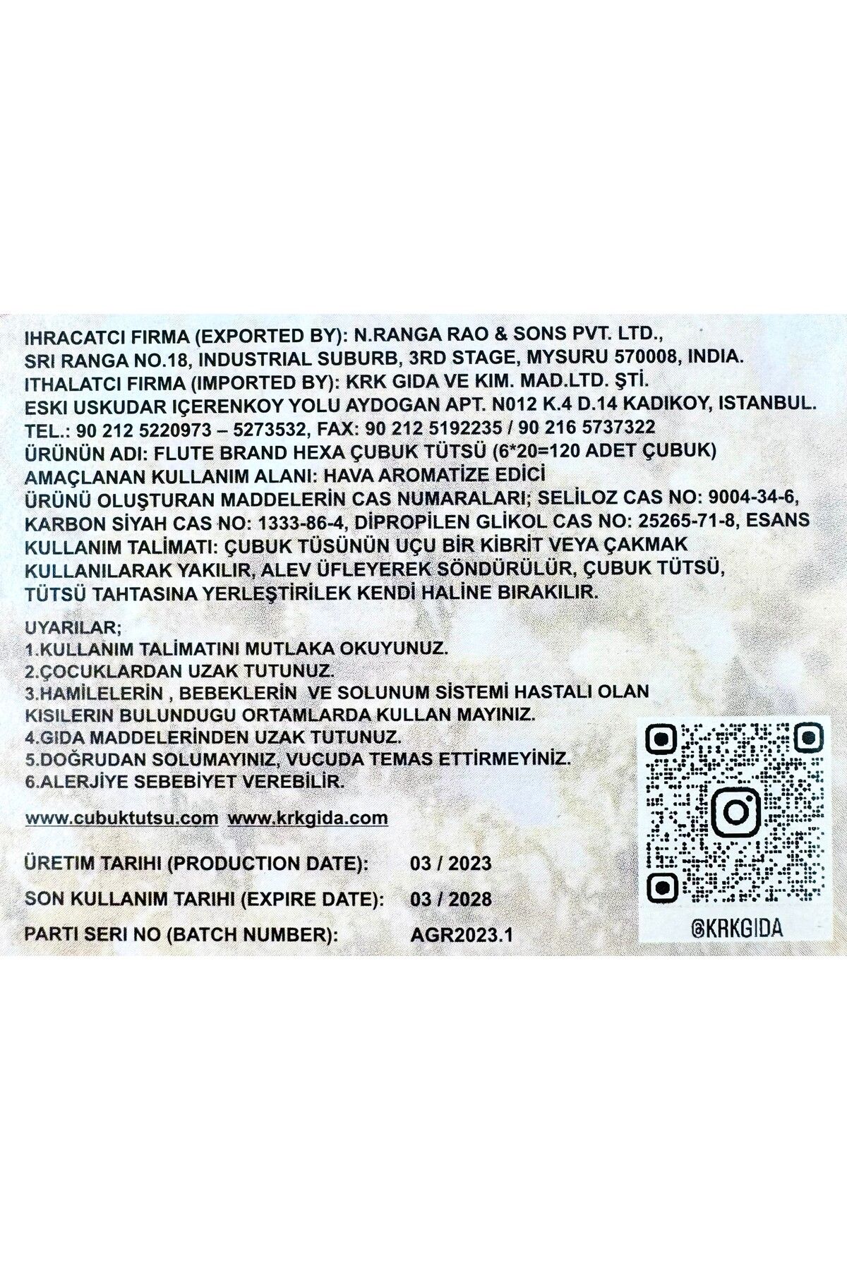 Flute ÇUBUK TÜTSÜ ASİLBENT HEXA (BENZOIN) 6*20=120 ÇUBUK
