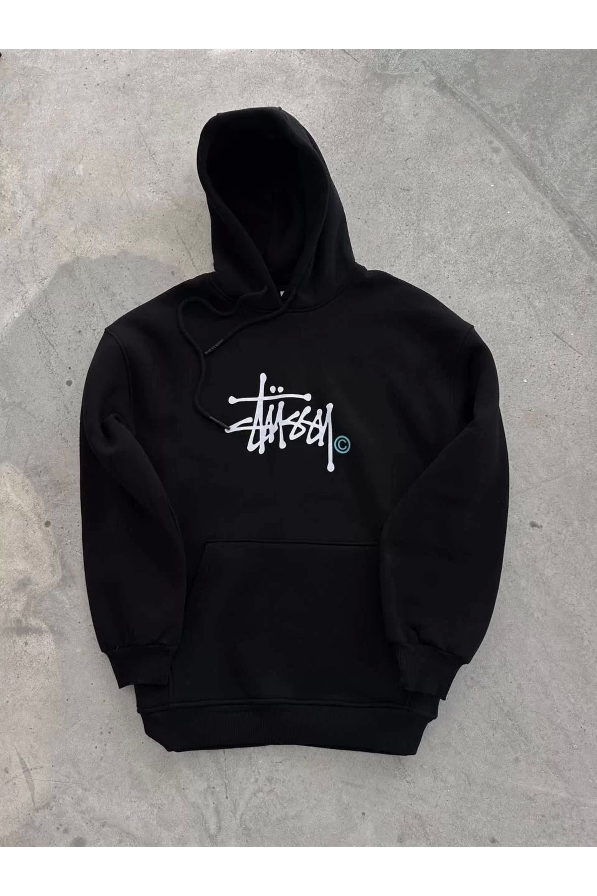 CVS Üç İplik Kapşonlu Baskılı SweatShirt - Siyah