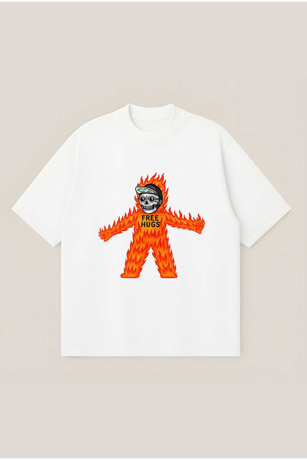 Moon Dancer Free Hug Unisex Oversize Baskılı Boxy Fit Kalın Kumaşlı T-shirt