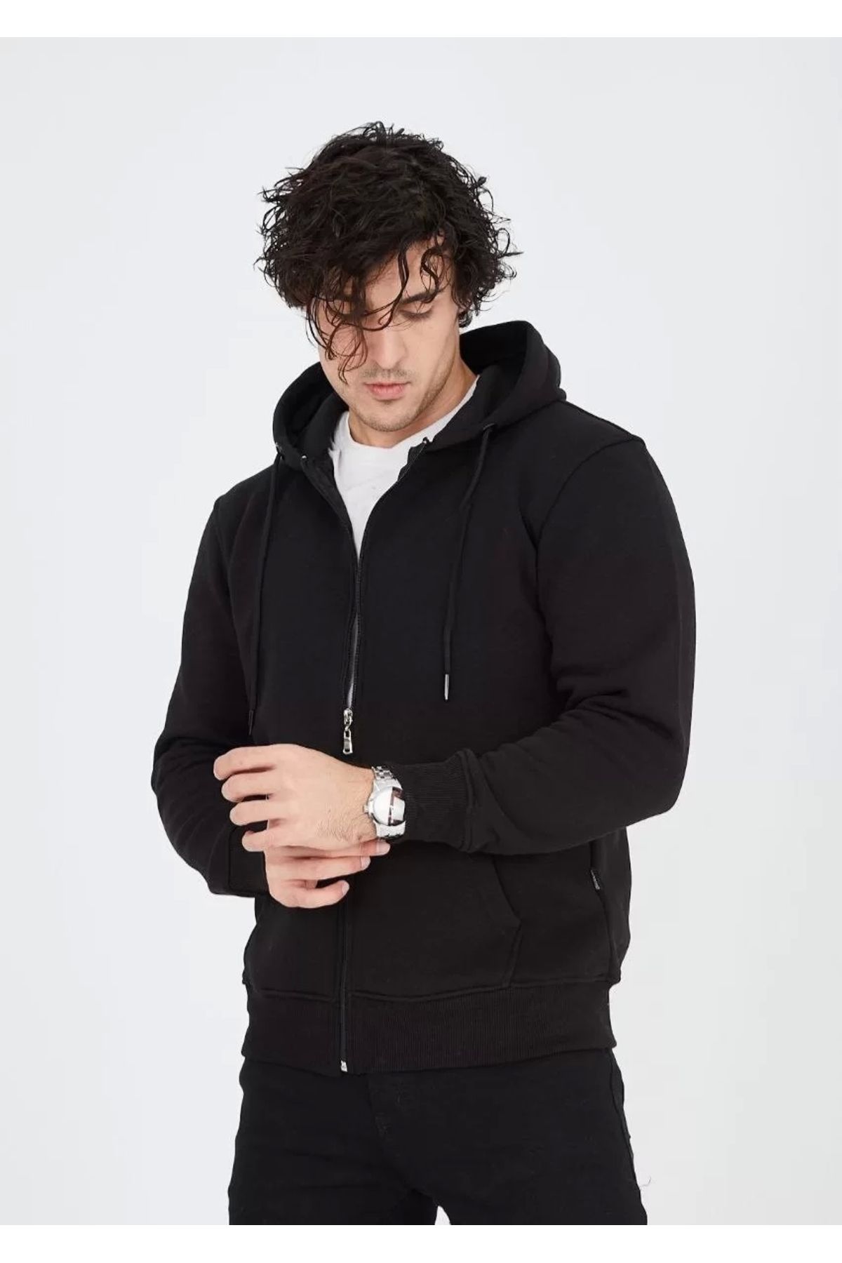 CVS Unisex Tam Fermuarlı Kapşonlu SweatShirt - Siyah