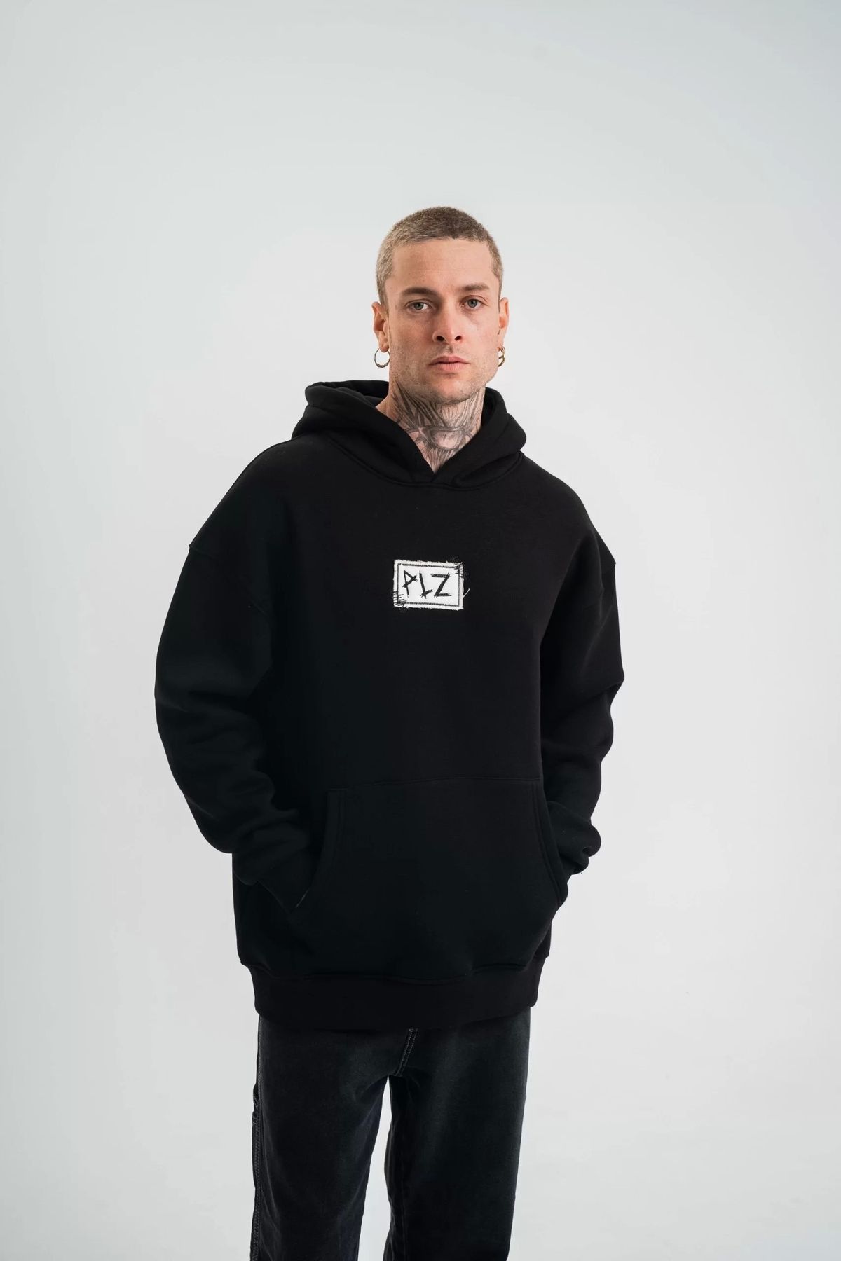 CVS Unisex Kapşonlu Uzun Kol Patchli Nakışlı SweatShirt - Siyah