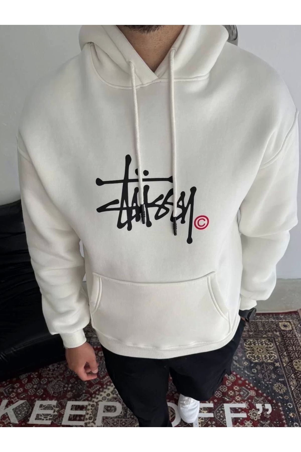 CVS Üç İplik Kapşonlu Baskılı SweatShirt - Beyaz