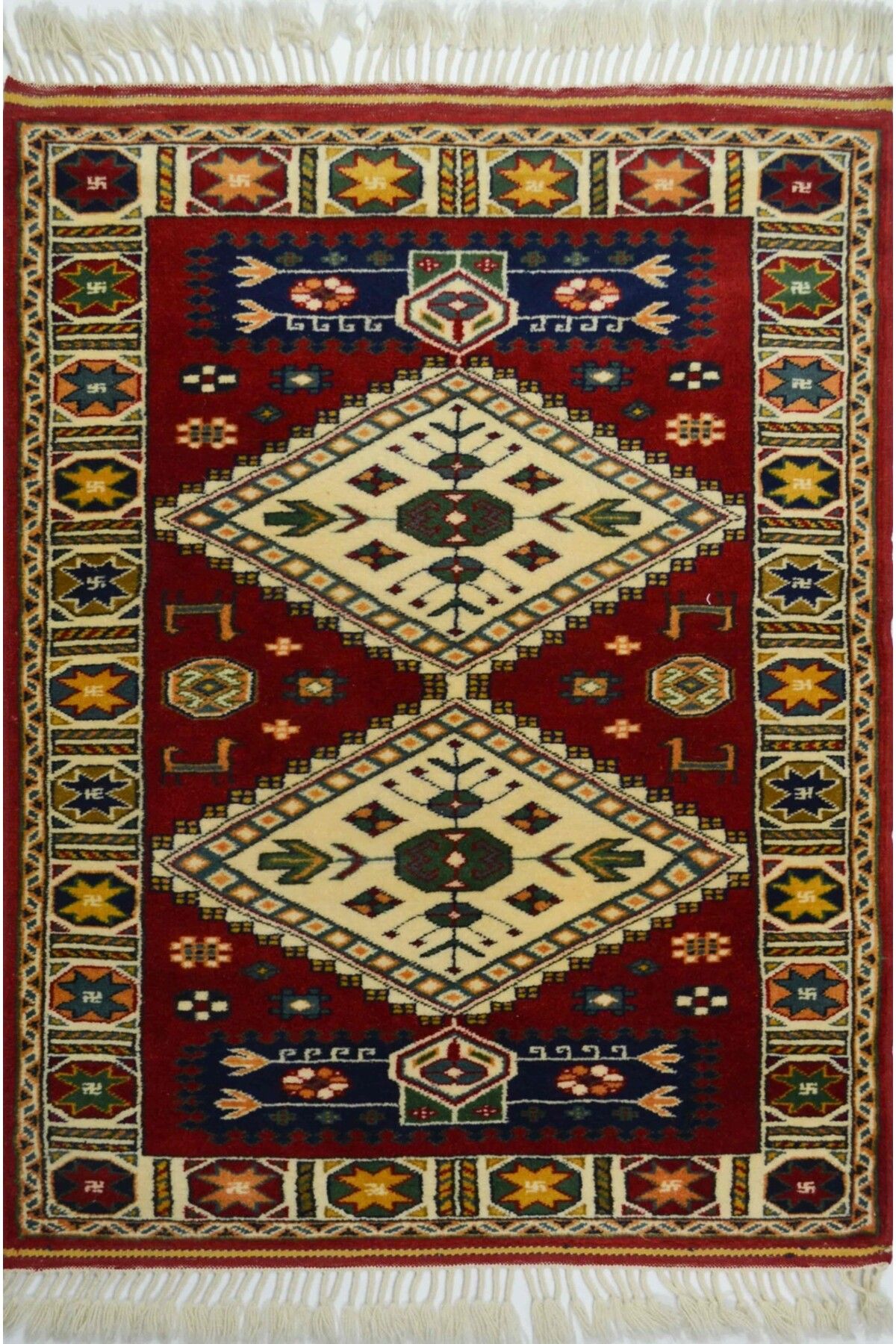 Handmade Antik Yörük El Dokuma Halısı Krem ve Kırmızı Renk 78x108 cm (0.84 m²)