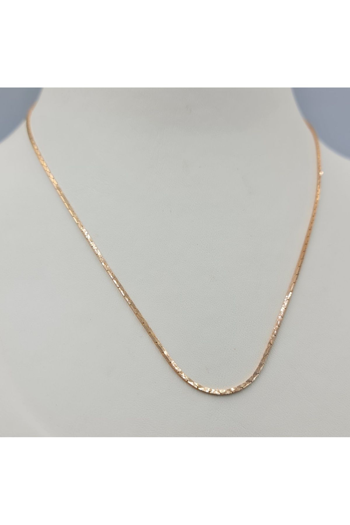 SE Jewellery Collection Selin Ersoy Rose Renk Xuping İnce Yassı Yılan Zincir Kolye 45 cm - Kararmaz